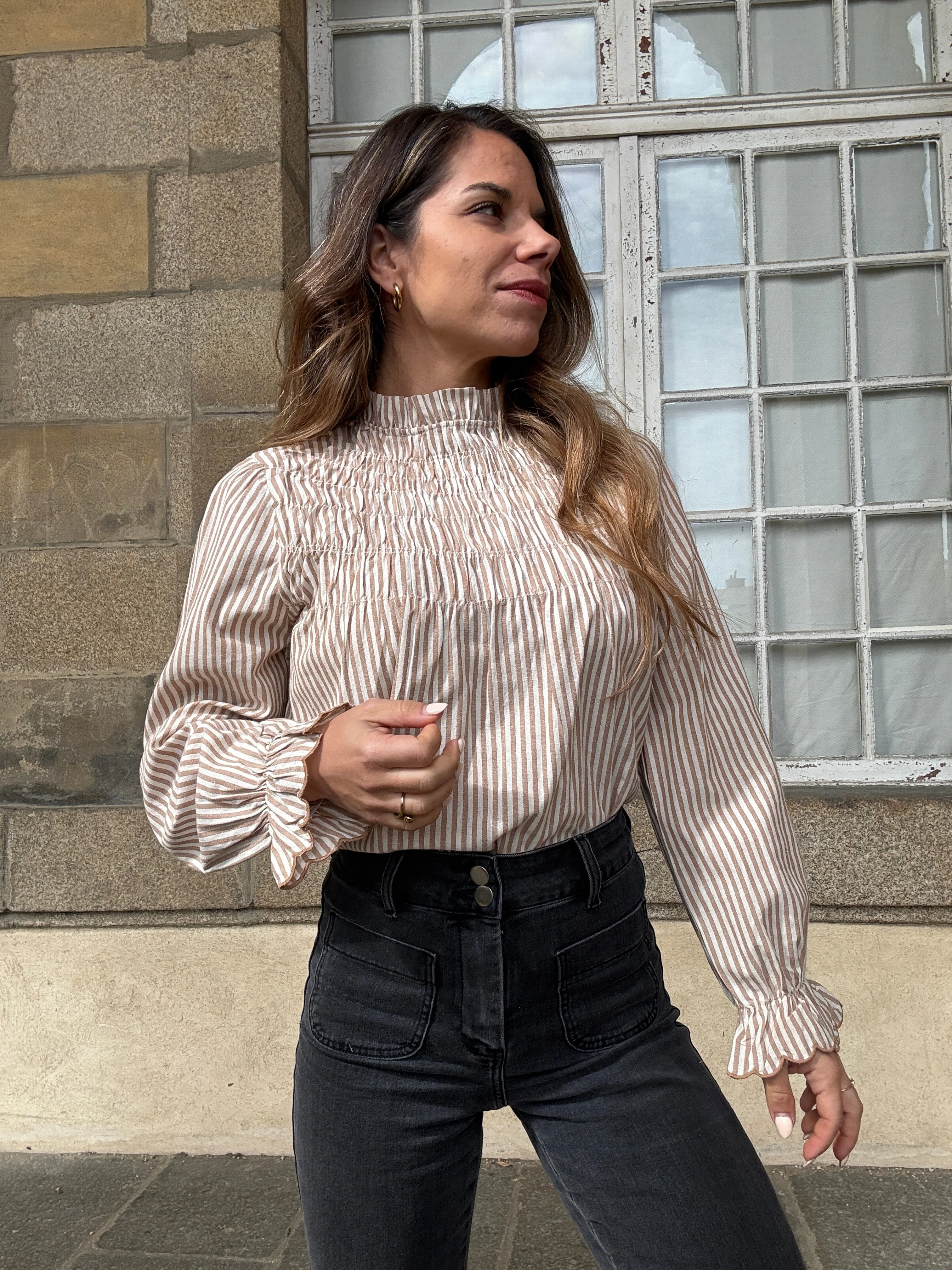 Blouse À Rayures Smockée Camel Chloé - Image 5