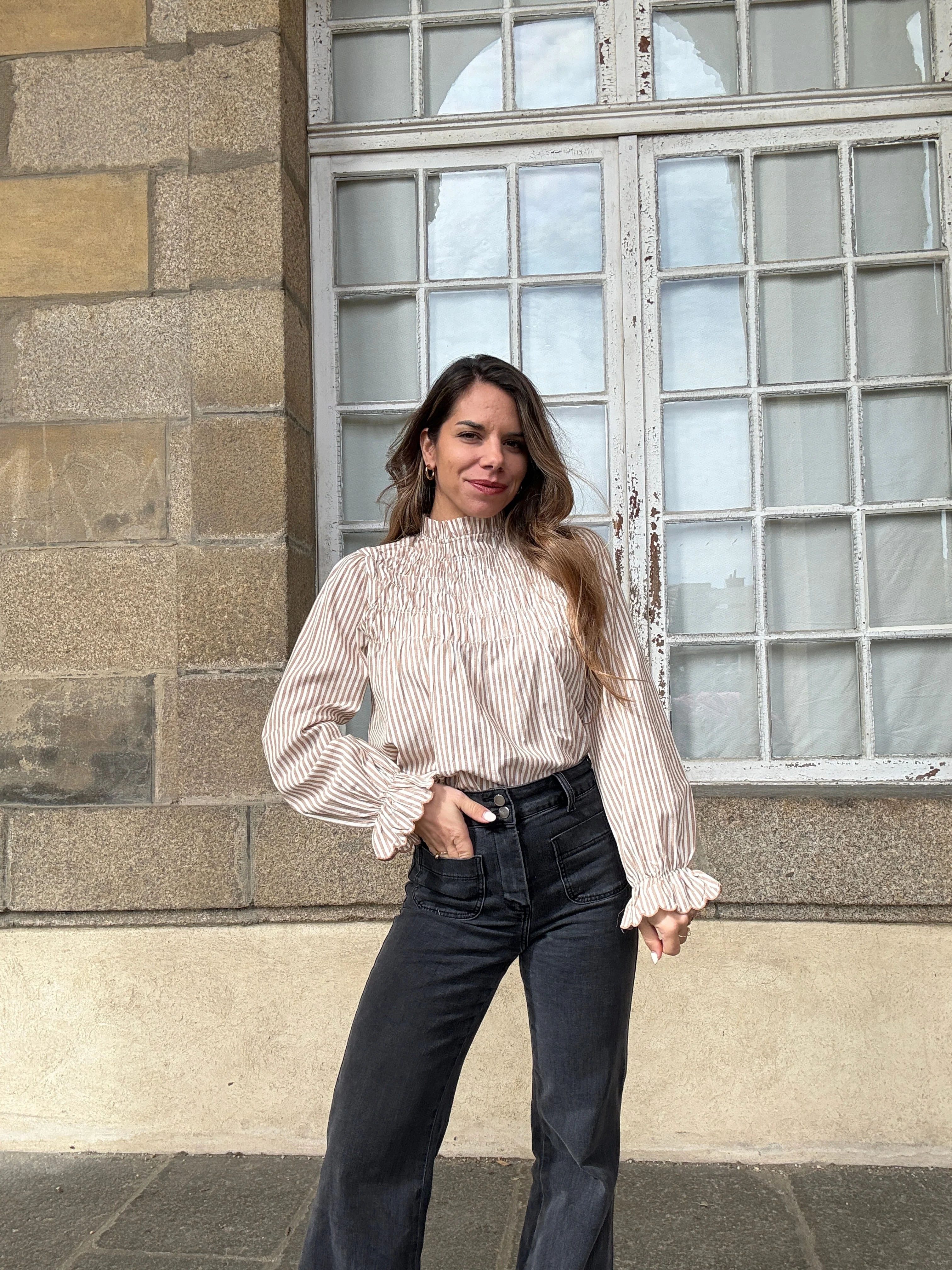 Blouse À Rayures Smockée Camel Chloé - Image 8