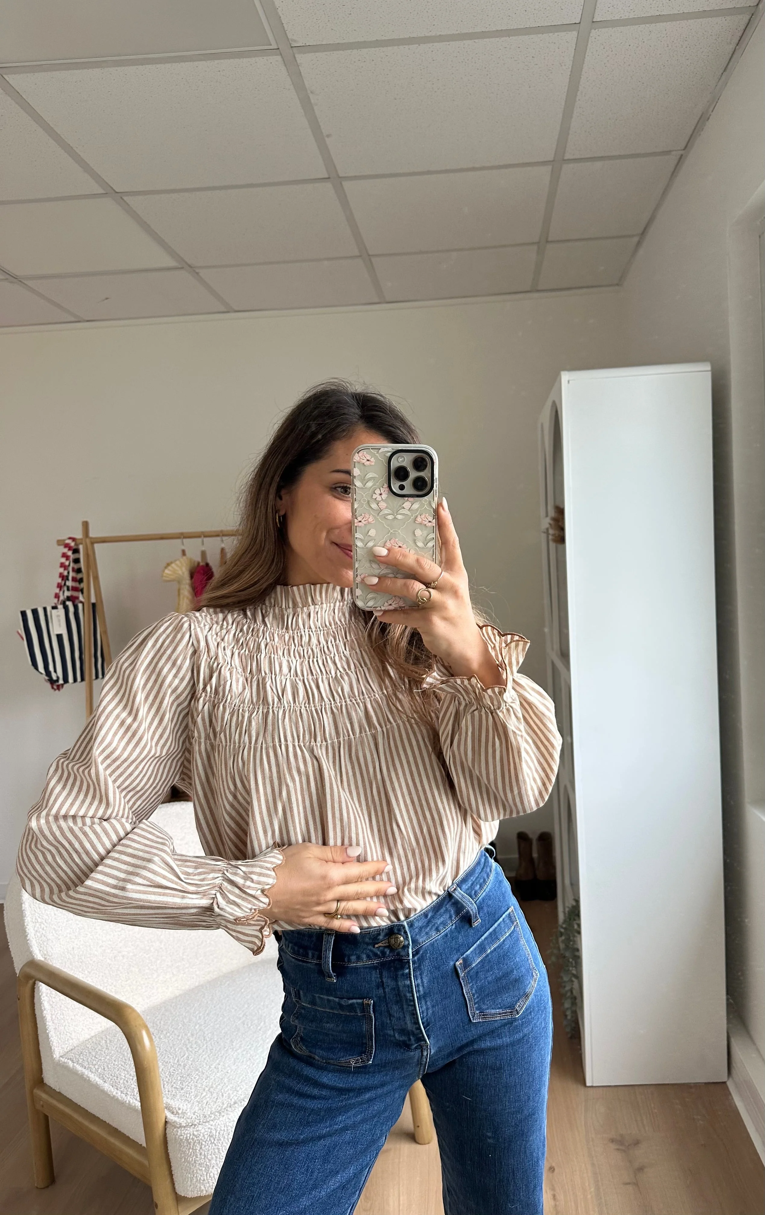 Blouse À Rayures Smockée Camel Chloé - Image 9