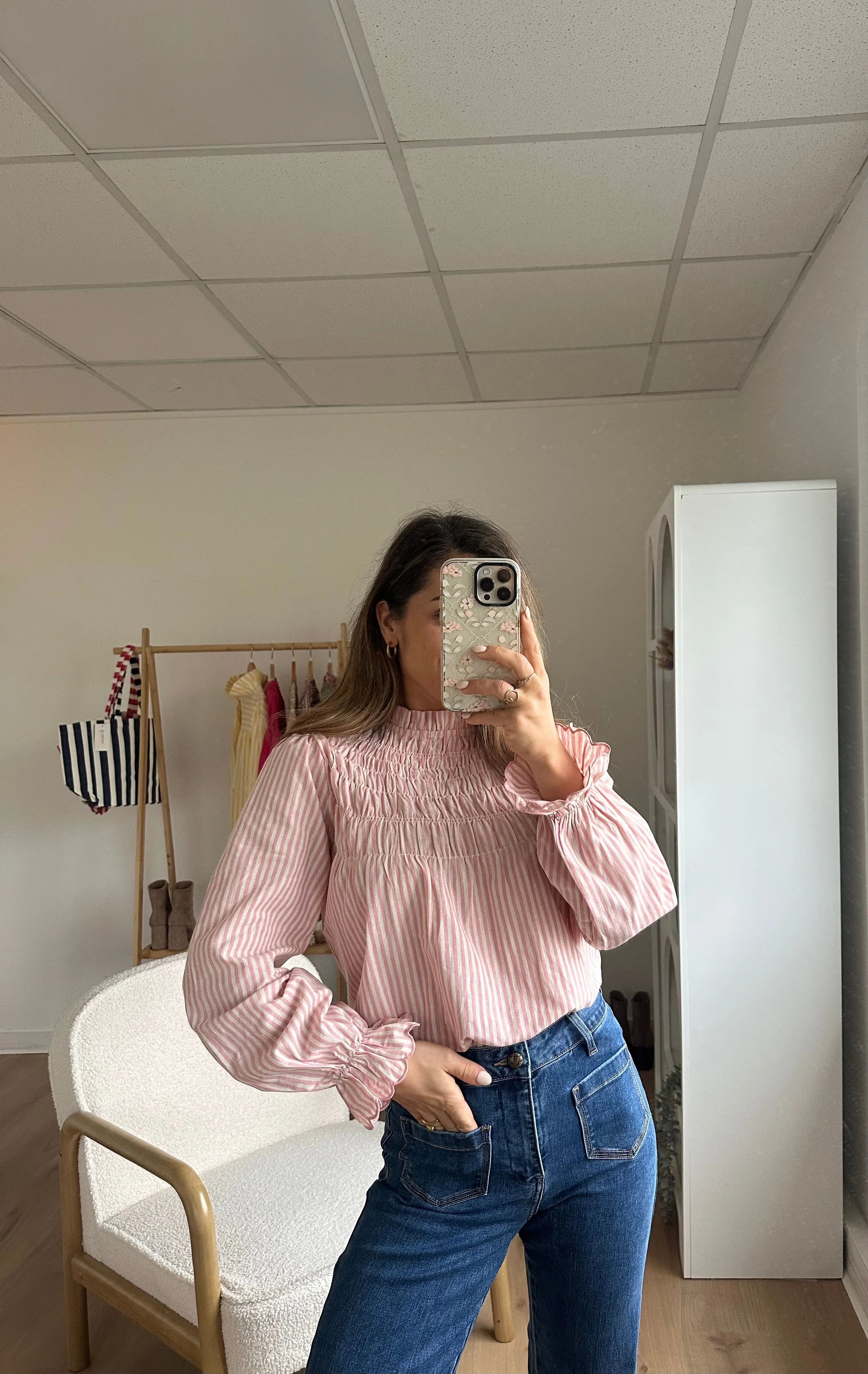 Blouse À Rayures Smockée Rose Chloé - Image 12