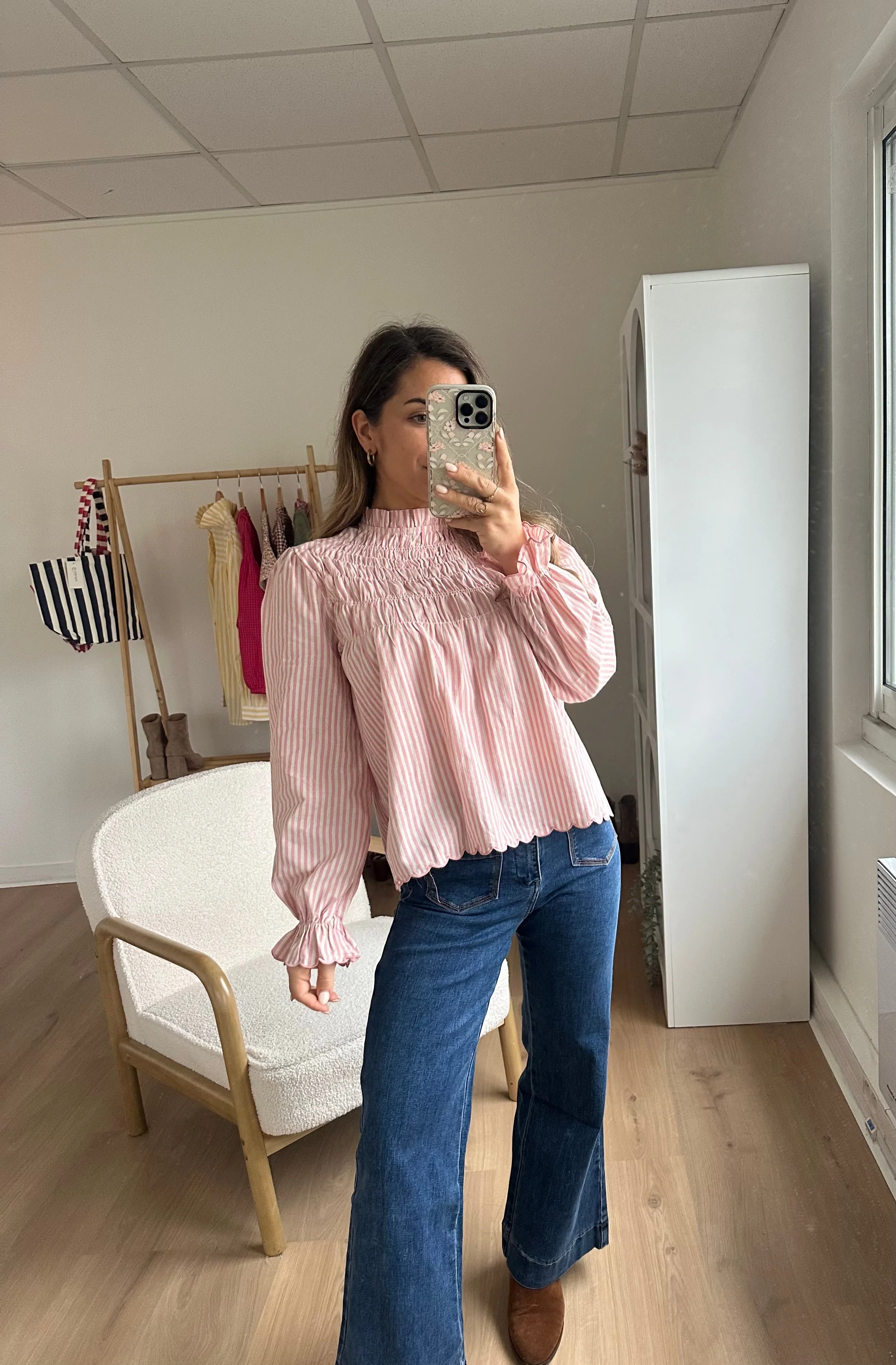 Blouse À Rayures Smockée Rose Chloé - Image 15