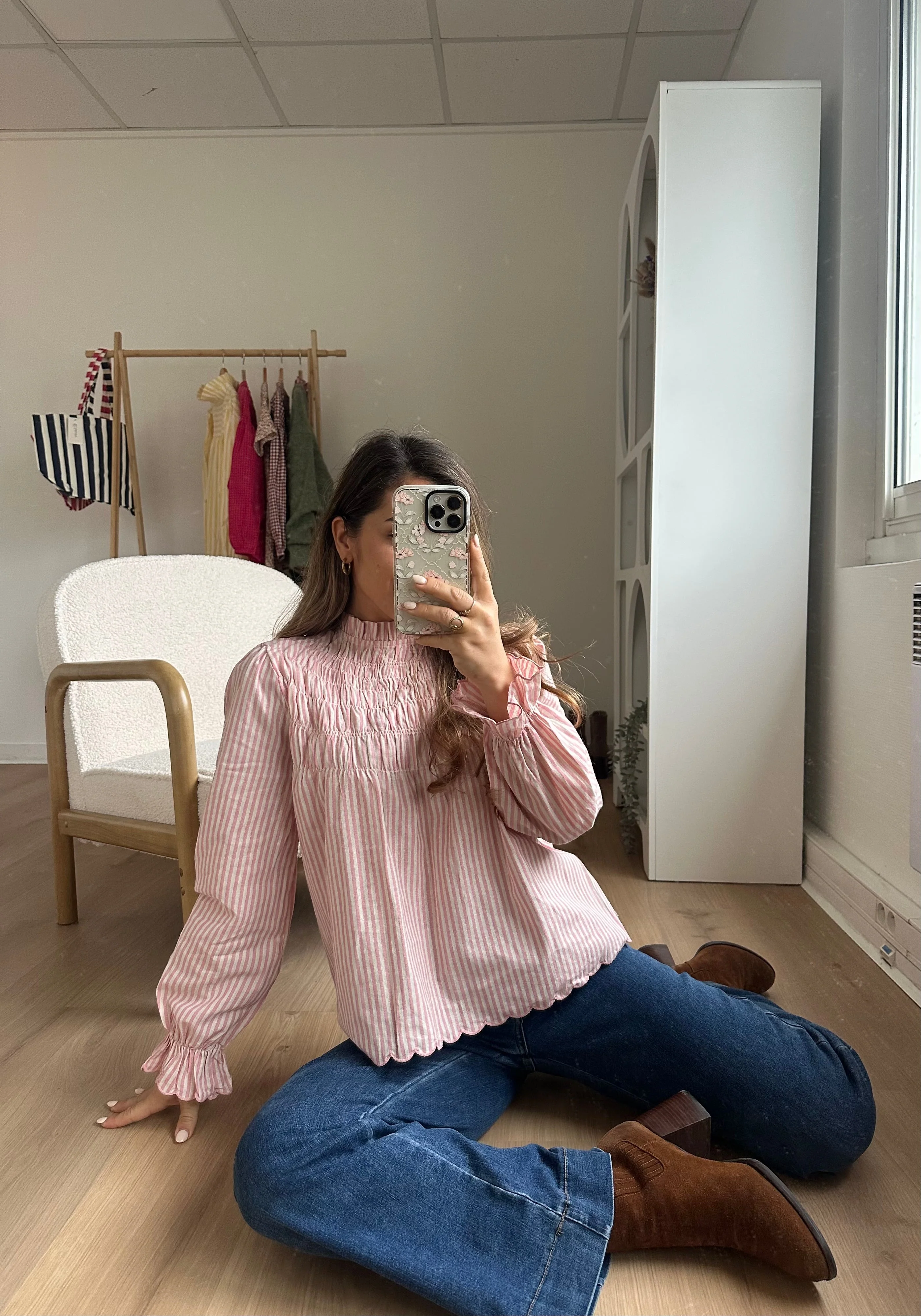 Blouse À Rayures Smockée Rose Chloé - Image 17