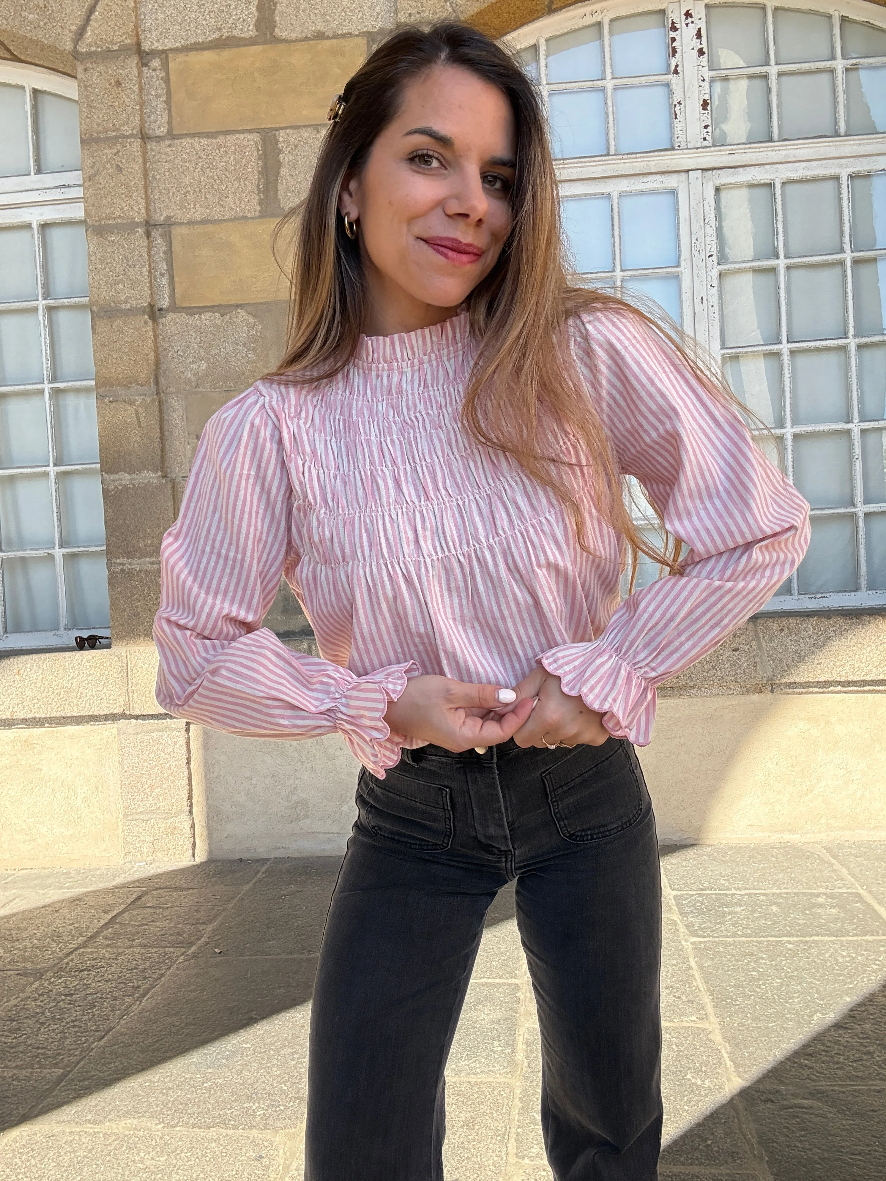 Blouse À Rayures Smockée Rose Chloé - Image 2