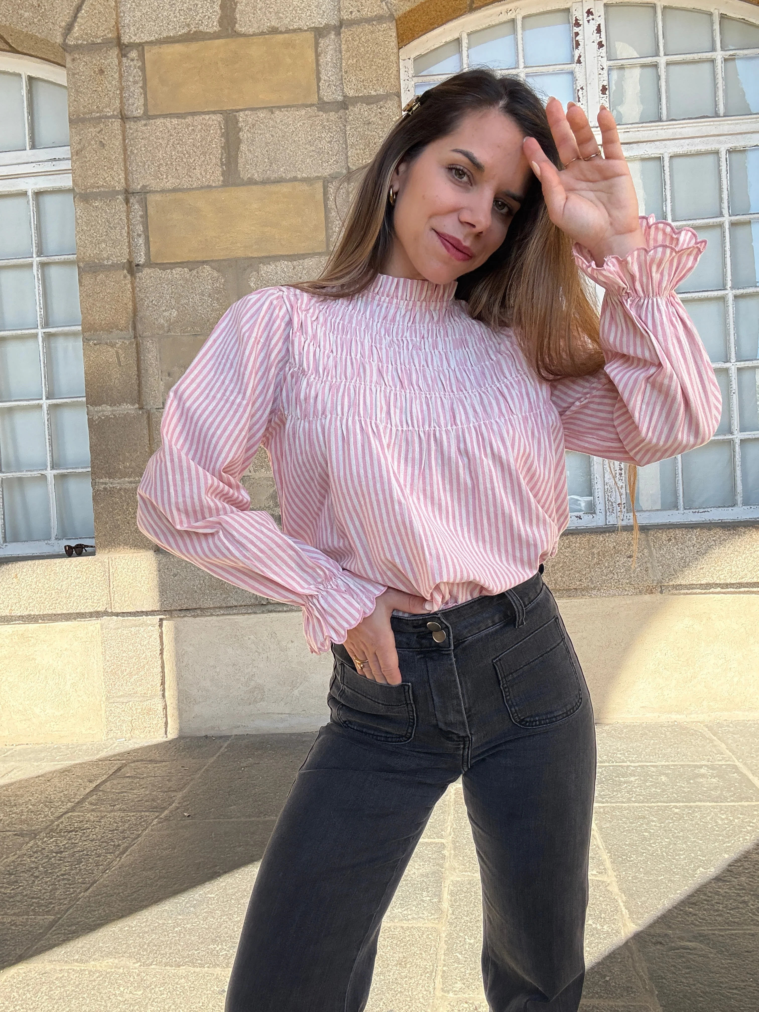 Blouse À Rayures Smockée Rose Chloé - Image 3