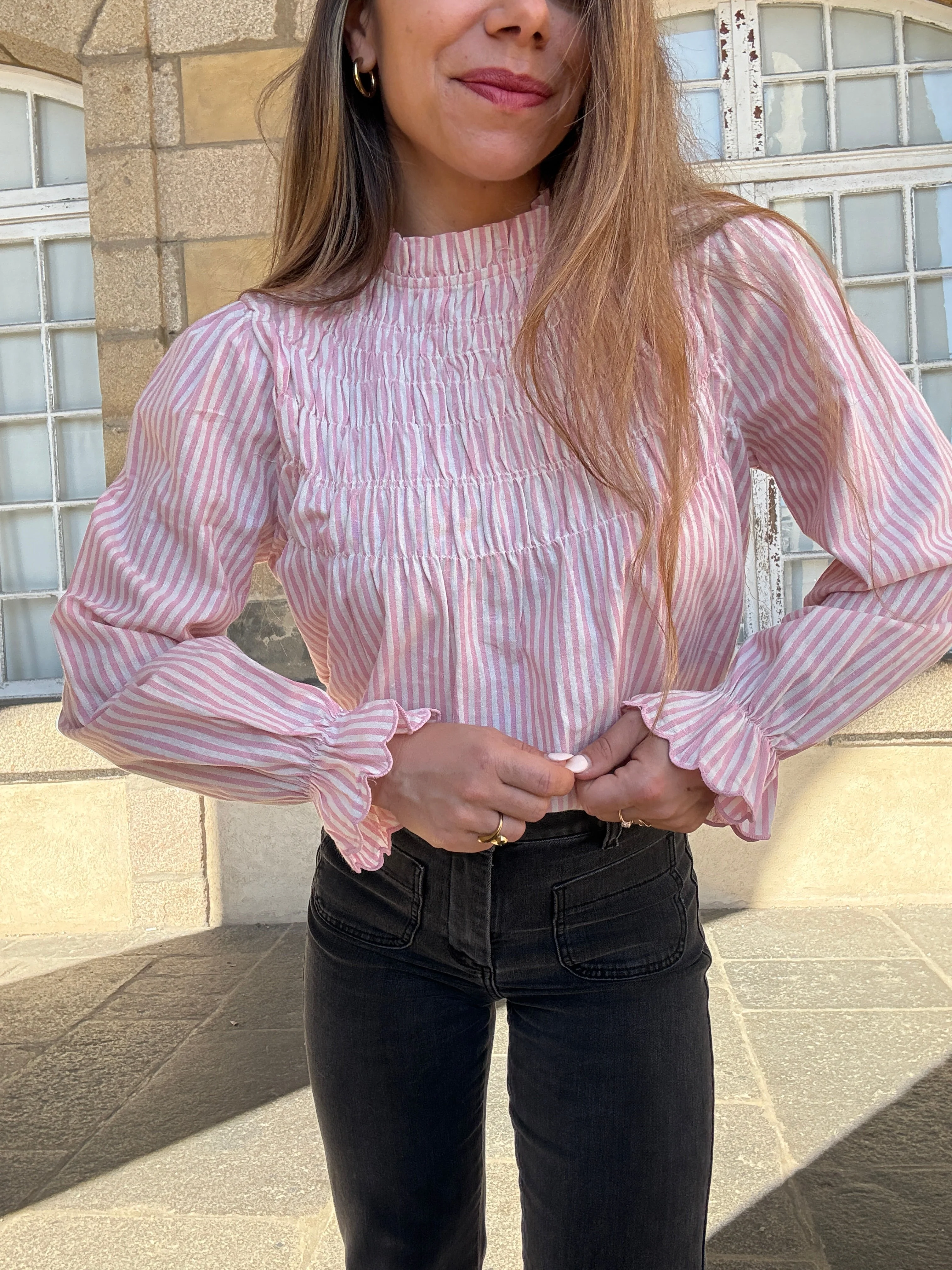 Blouse À Rayures Smockée Rose Chloé - Image 4