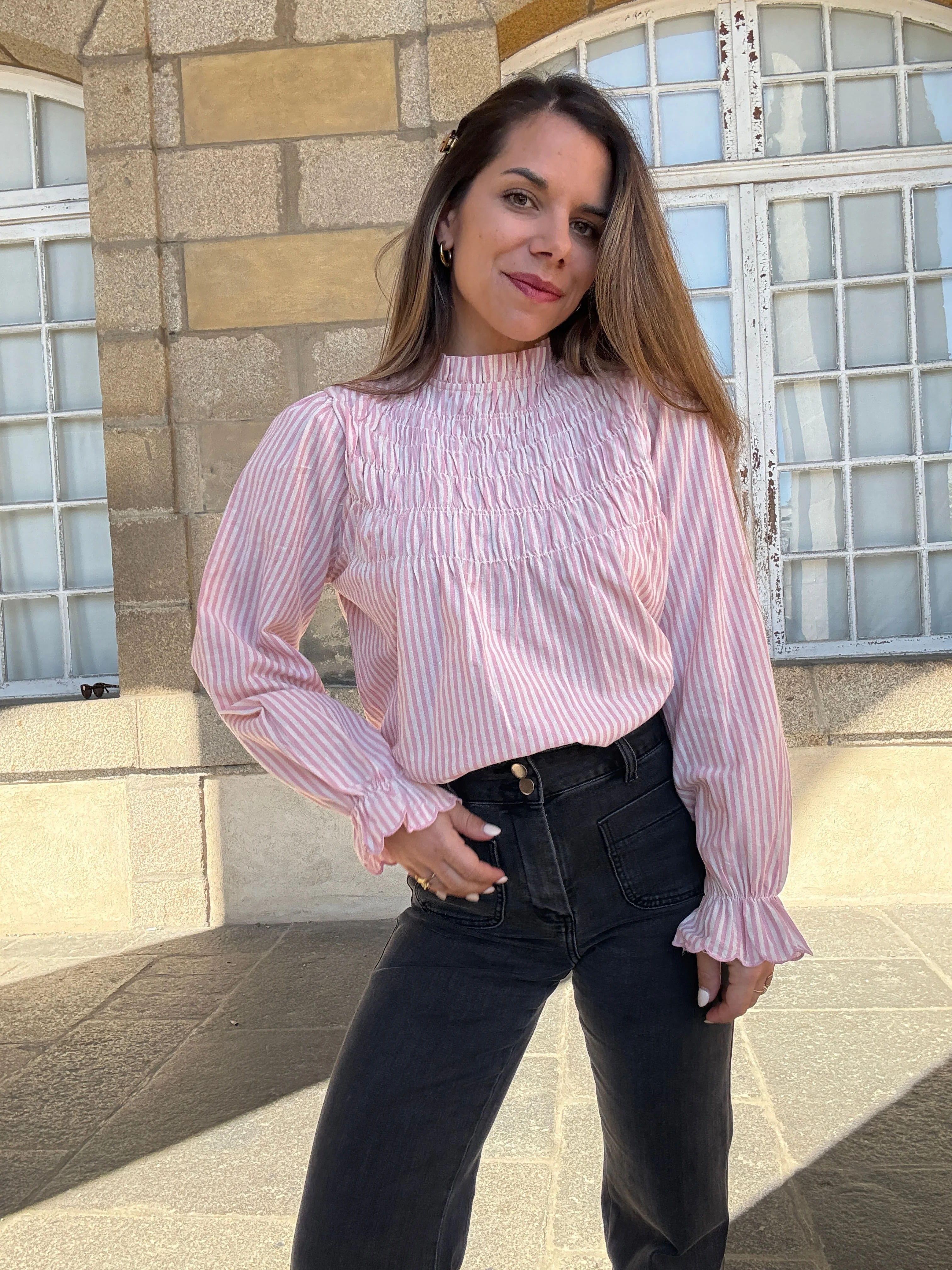 Blouse À Rayures Smockée Rose Chloé - Image 6