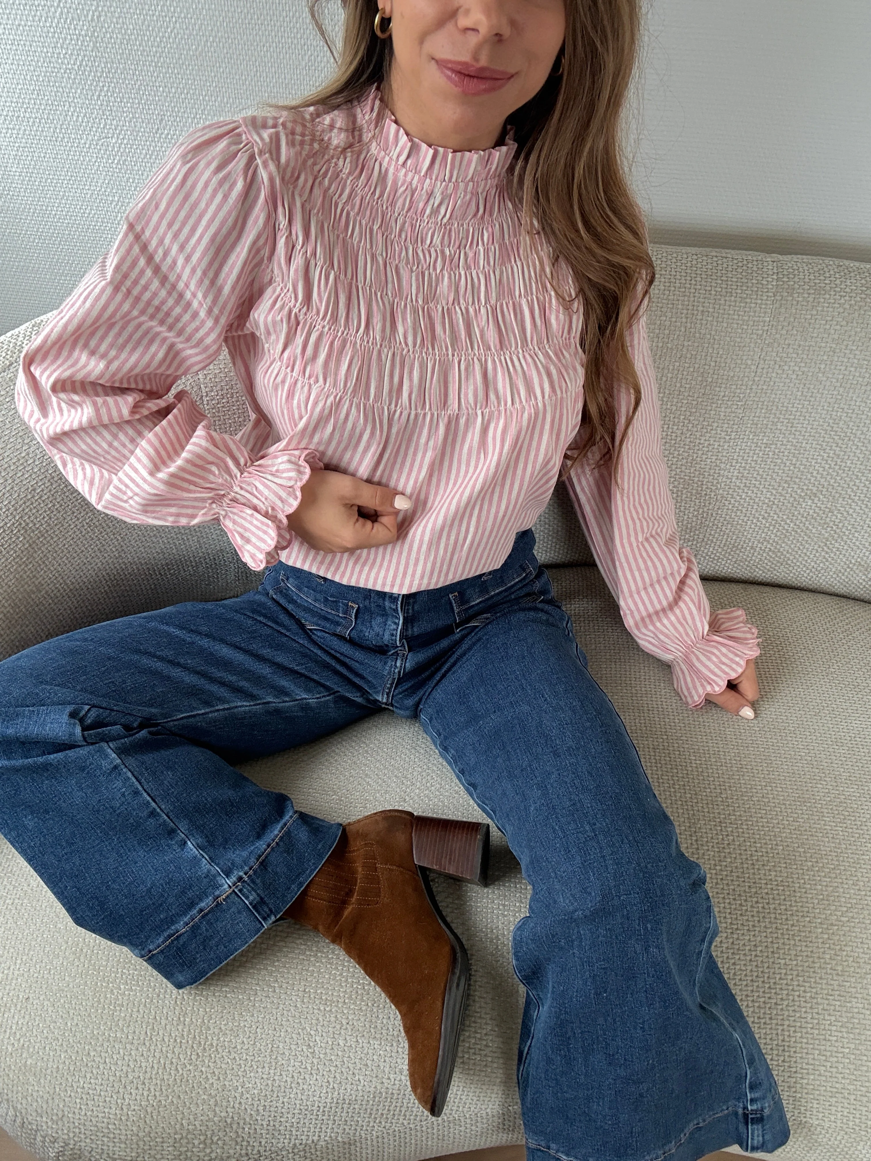 Blouse À Rayures Smockée Rose Chloé - Image 9