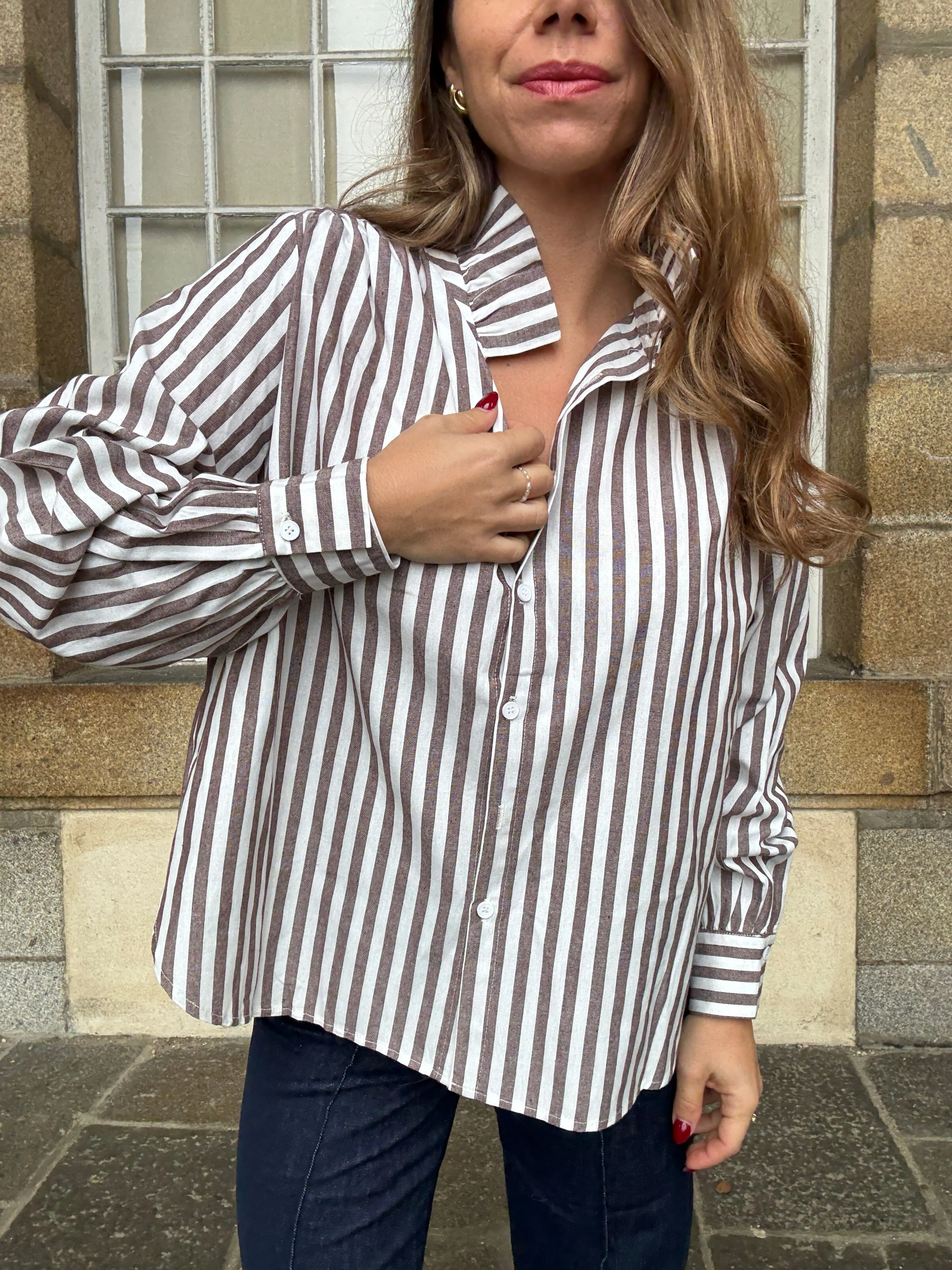 Blouse À Rayures Suzanne Café - Image 2