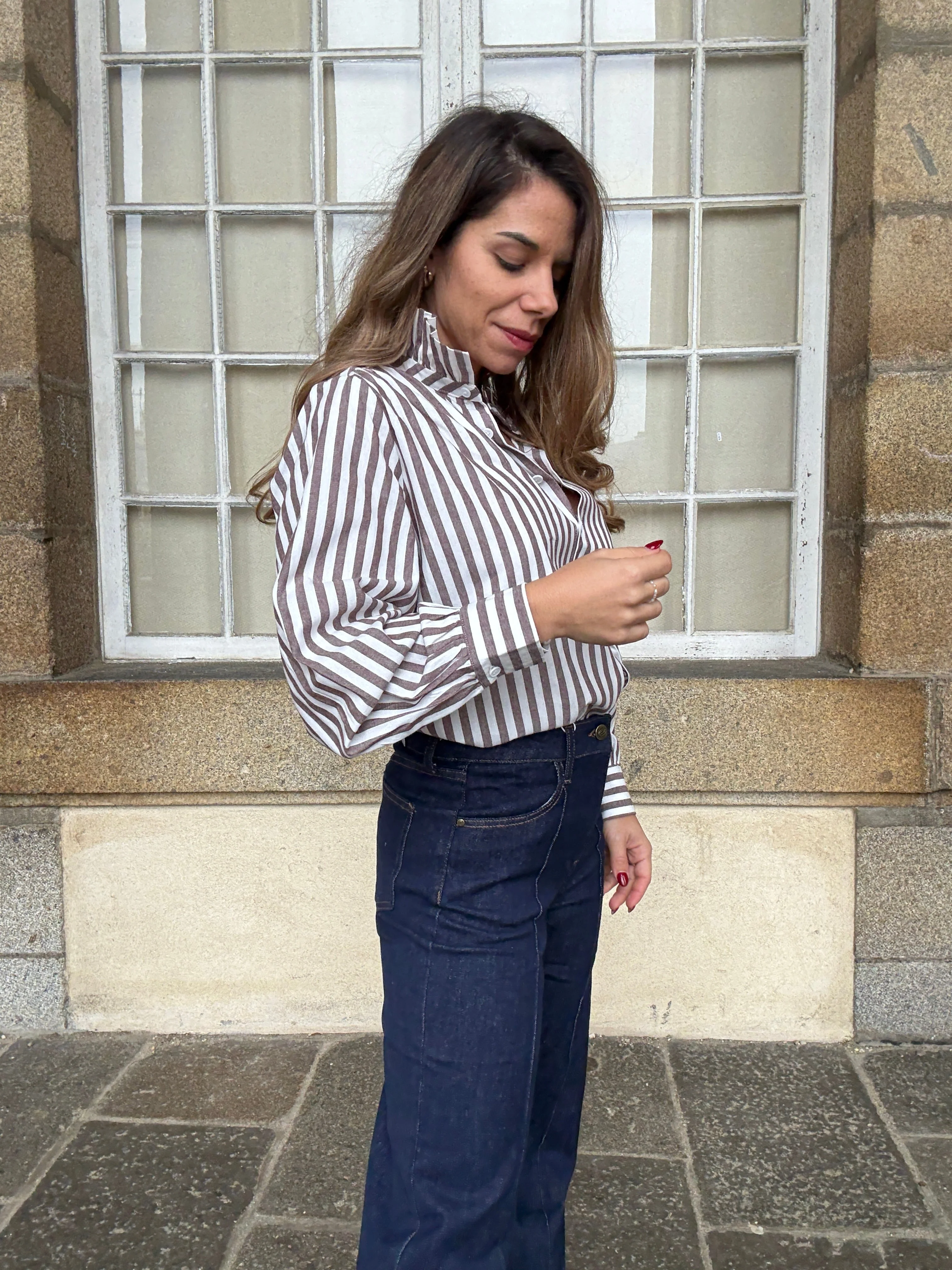 Blouse À Rayures Suzanne Café - Image 3