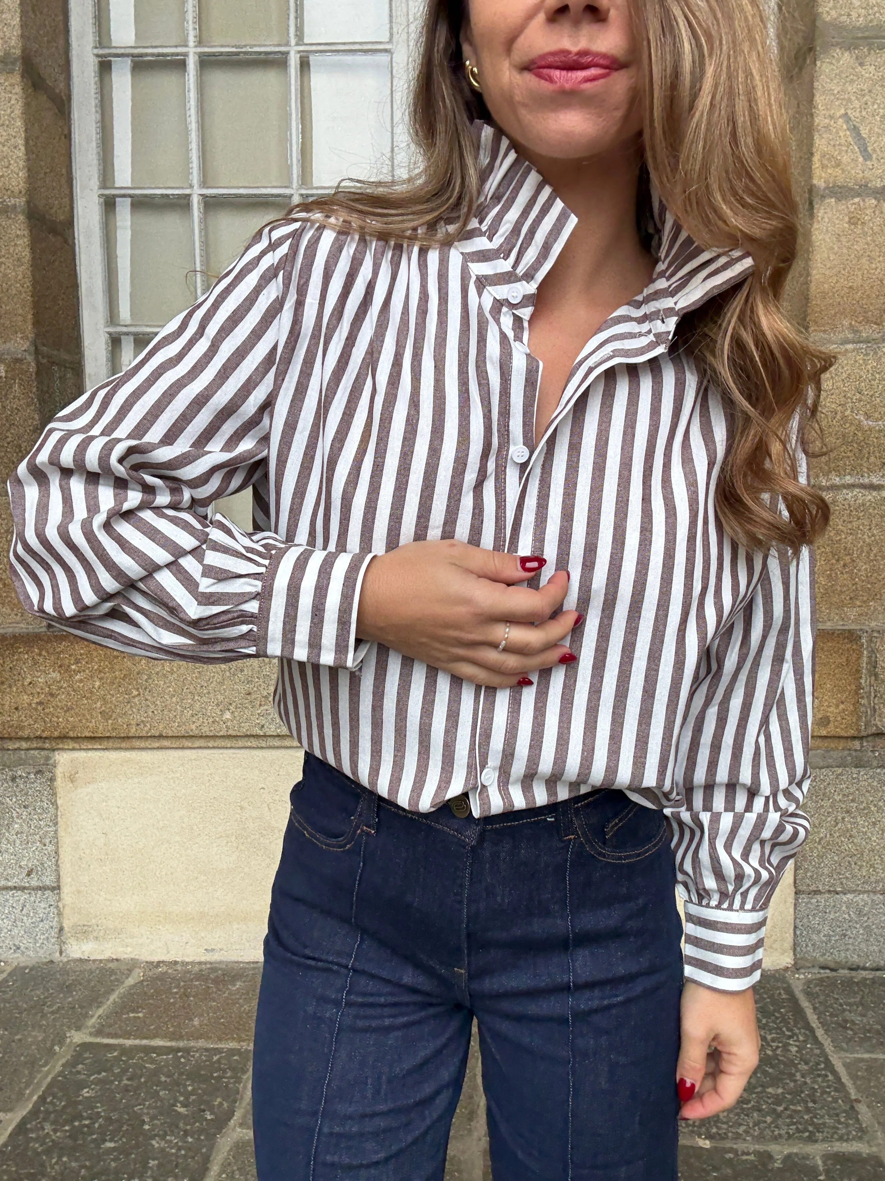 Blouse À Rayures Suzanne Café - Image 6