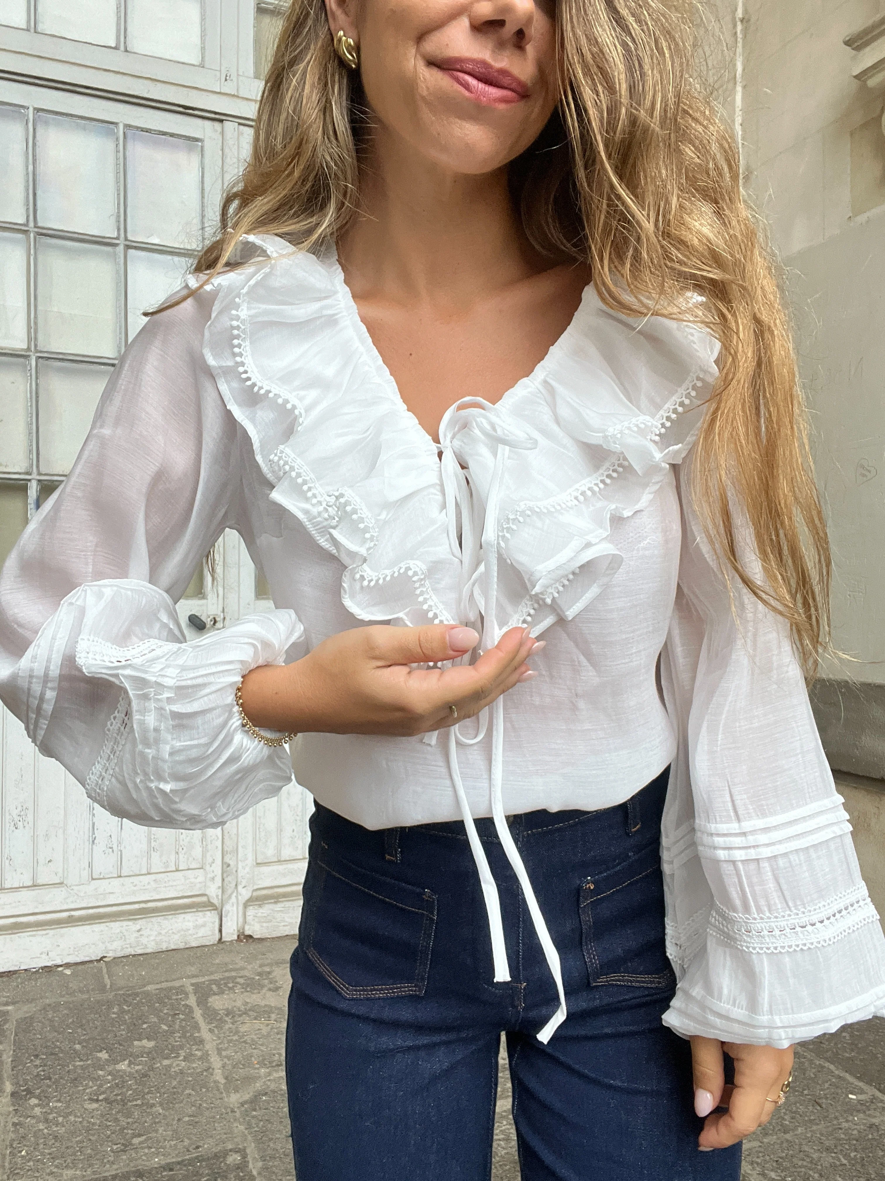 Blouse Bohème Volantée Blanche Hazel - Image 2