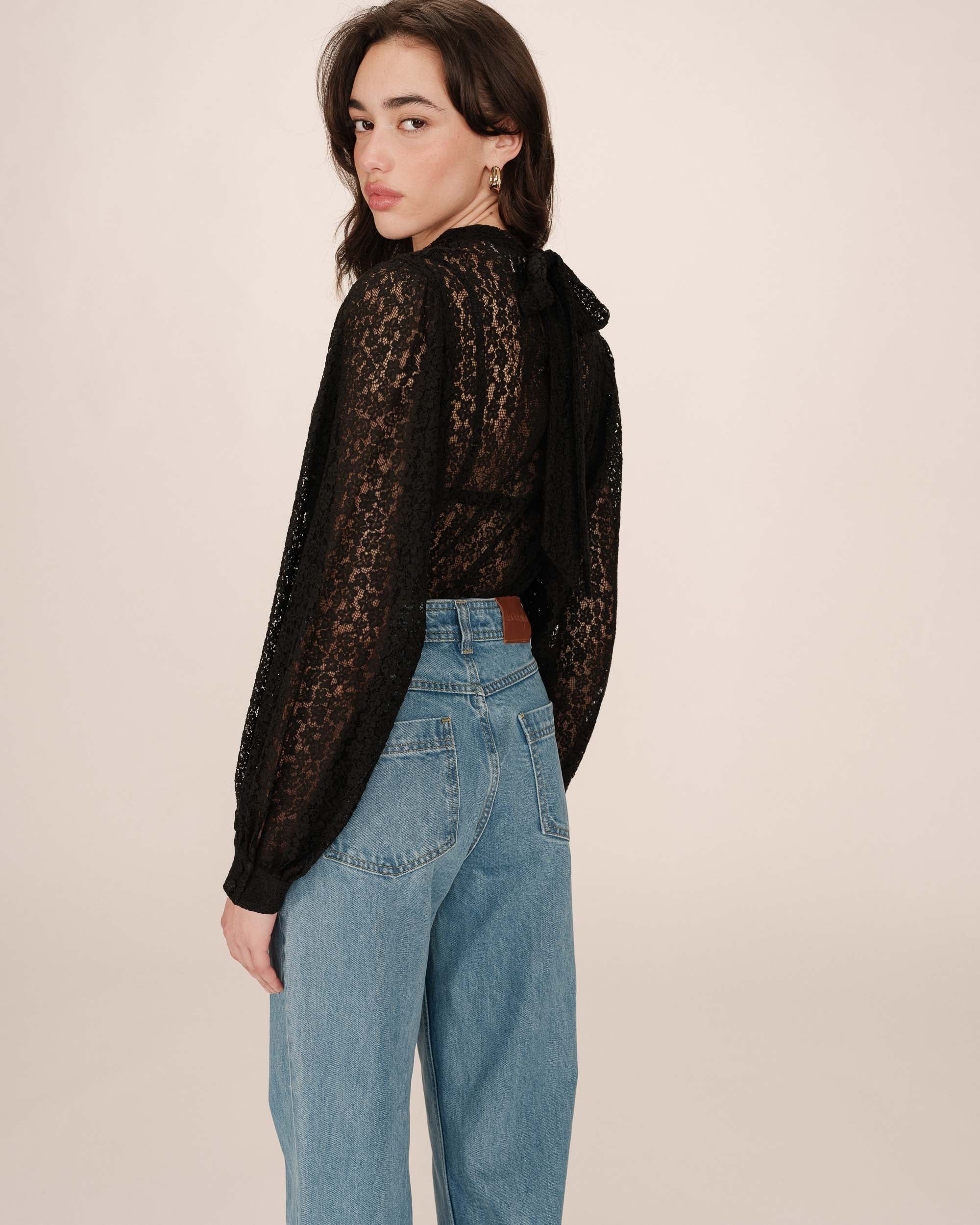 Blouse Col Lavallière Noir Sicilia - Image 2