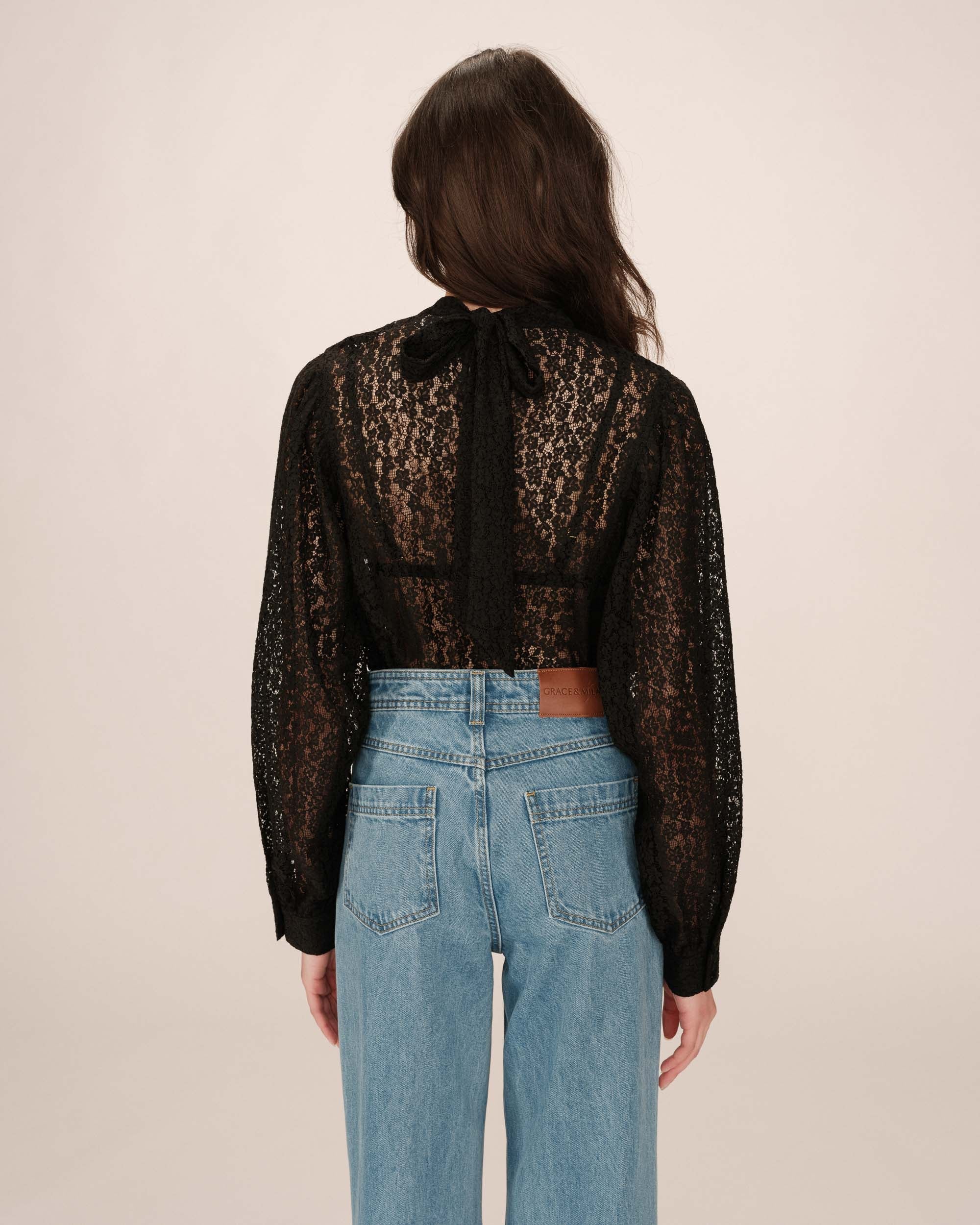 Blouse Col Lavallière Noir Sicilia - Image 5