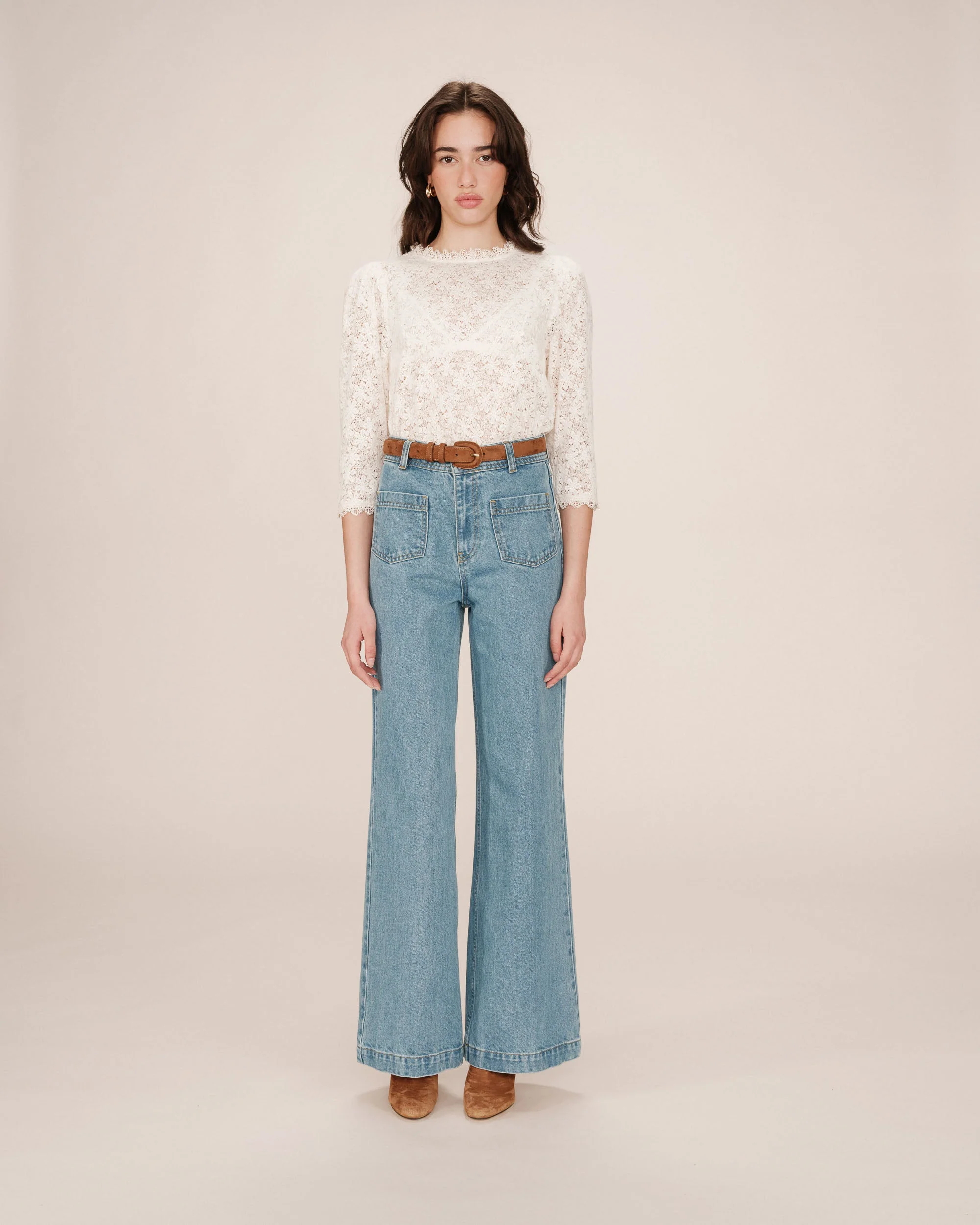 Blouse Col Montant Ecru Stella - Image 3