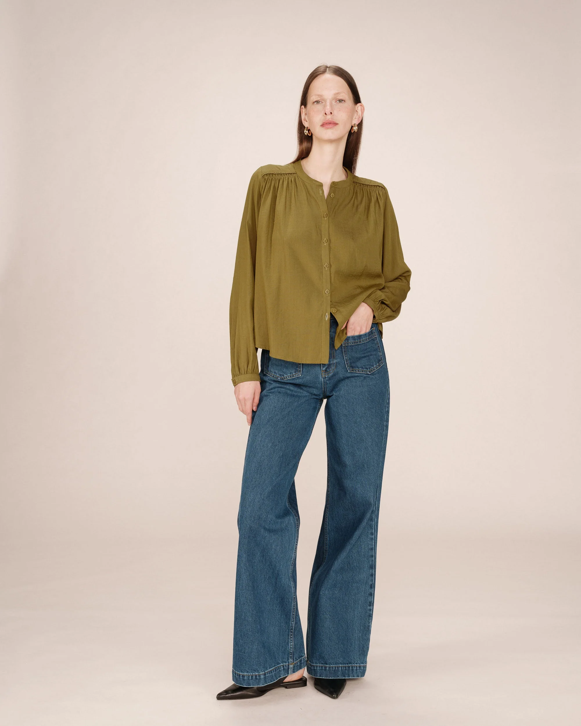 Blouse Droite A Fronces Olive Savannah - Image 3