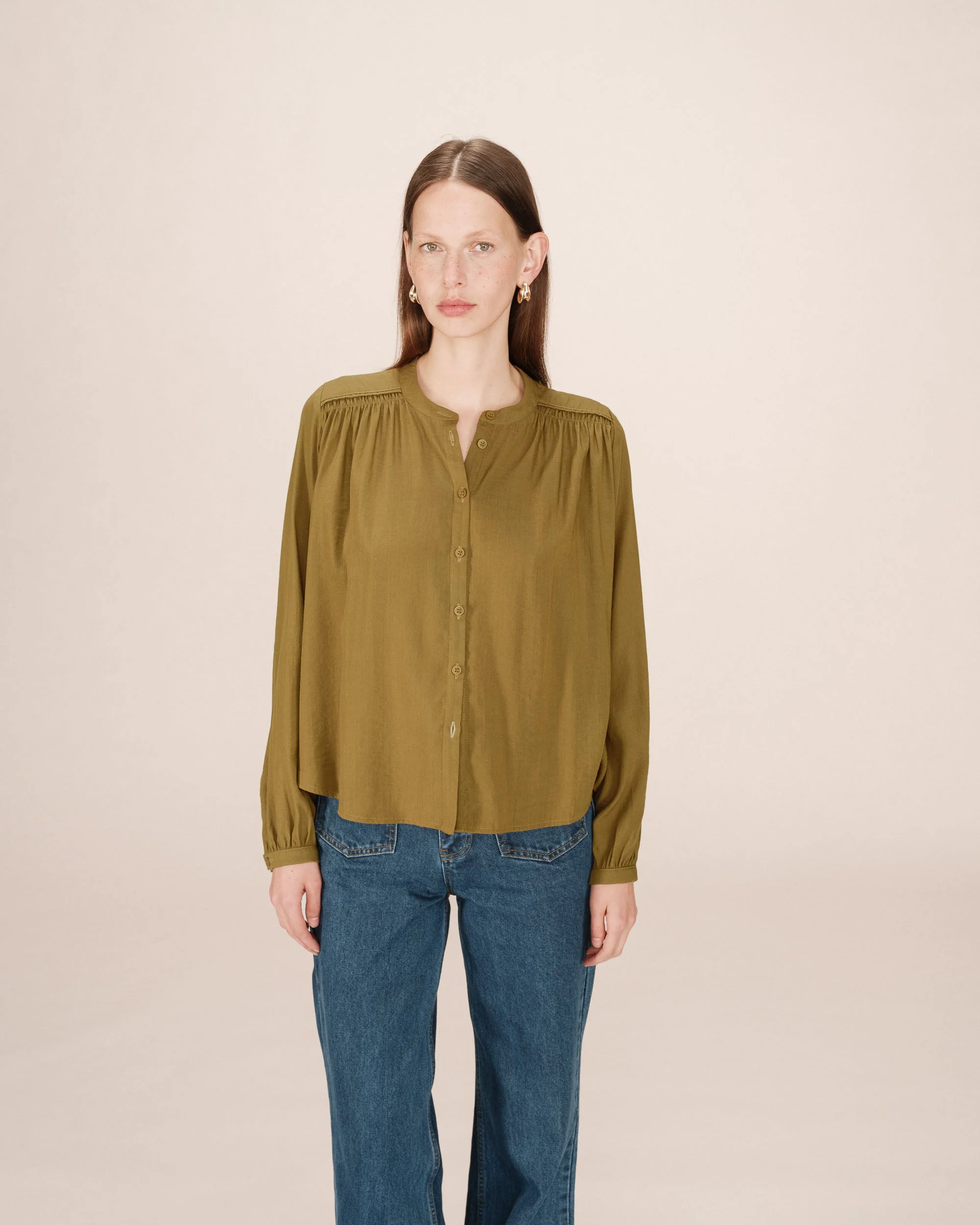 Blouse Droite A Fronces Olive Savannah - Image 4