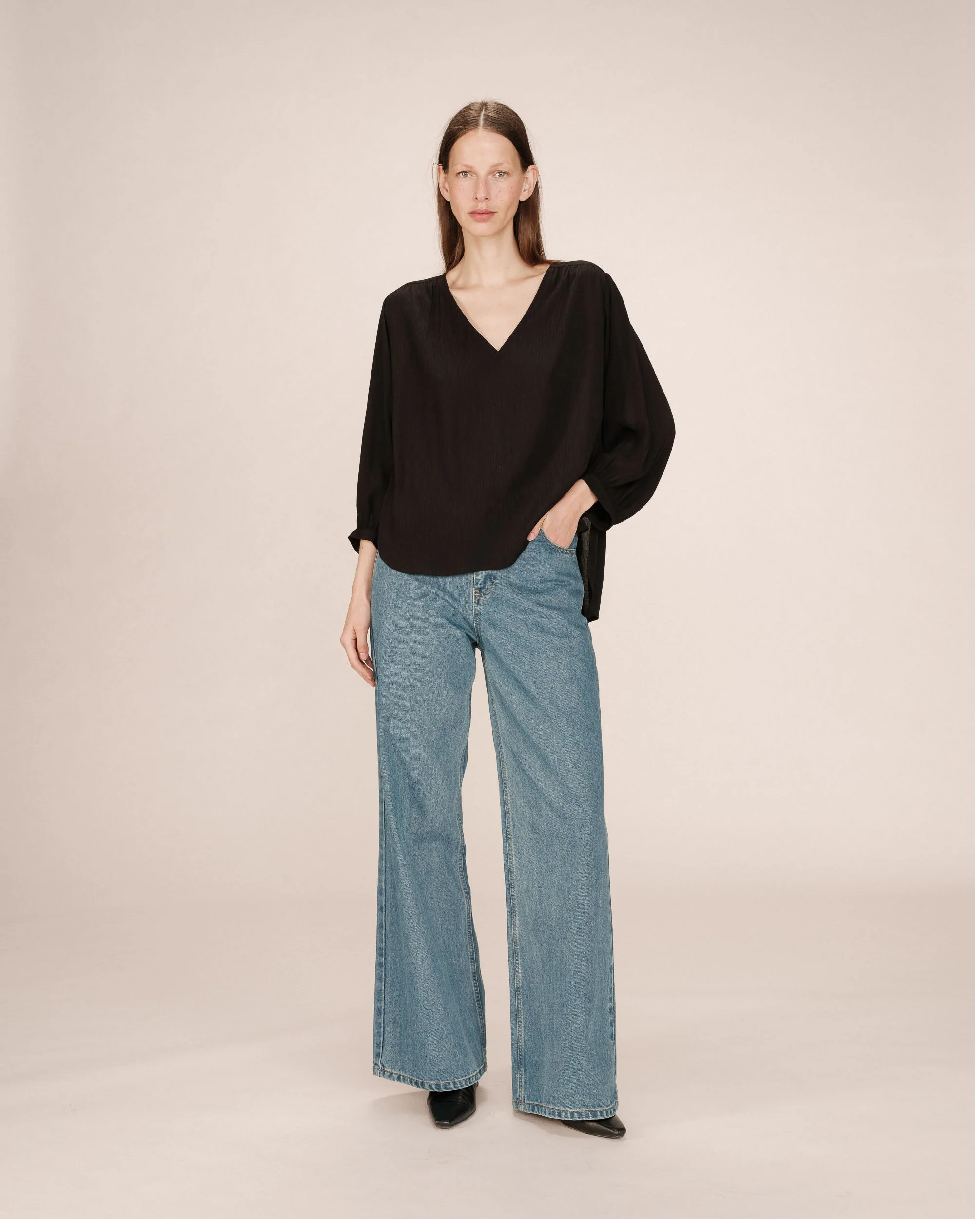 Blouse Droite Fluide Noir Solo - Image 3