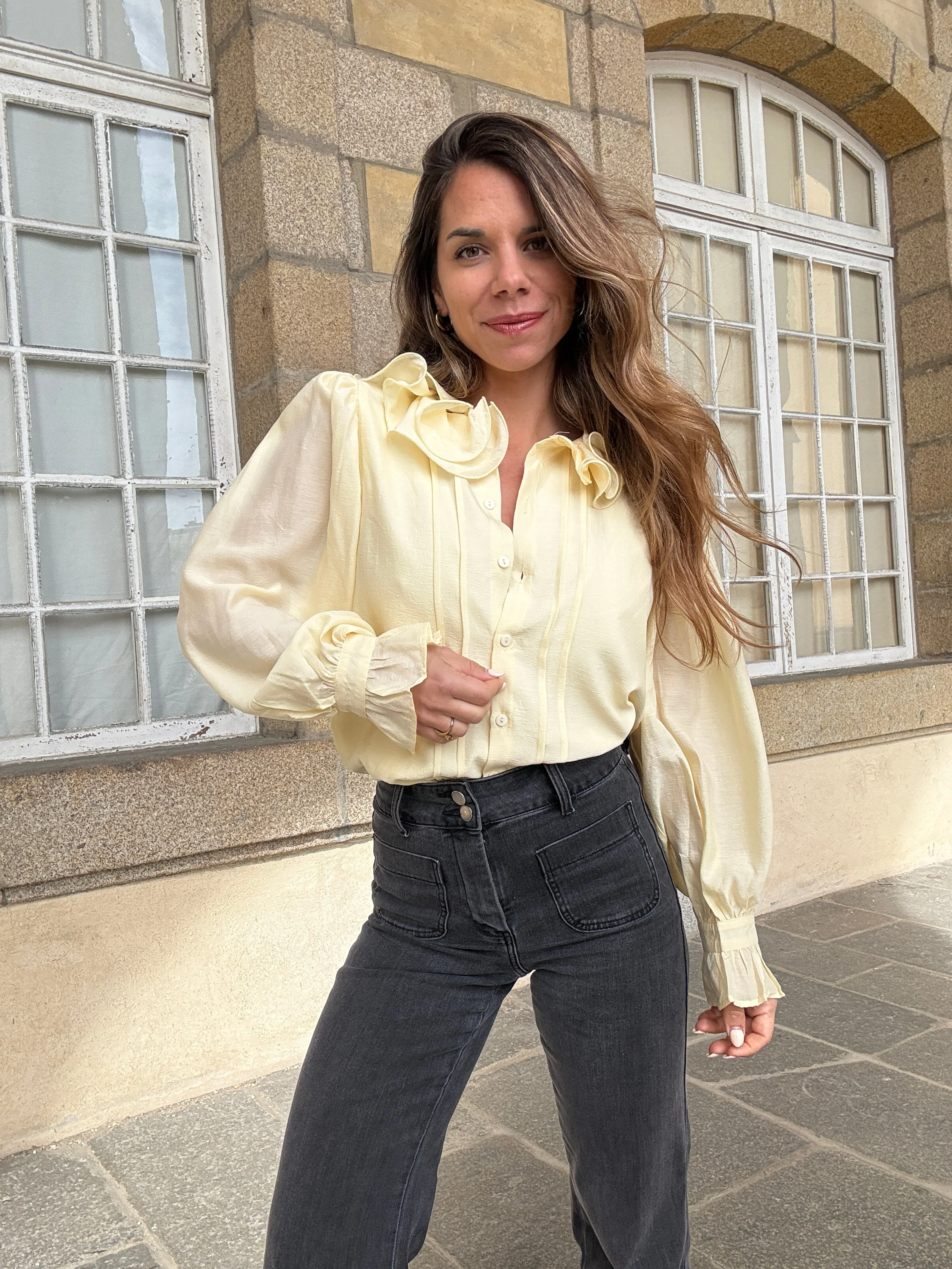 Blouse Brune Jaune Pâle - Image 10