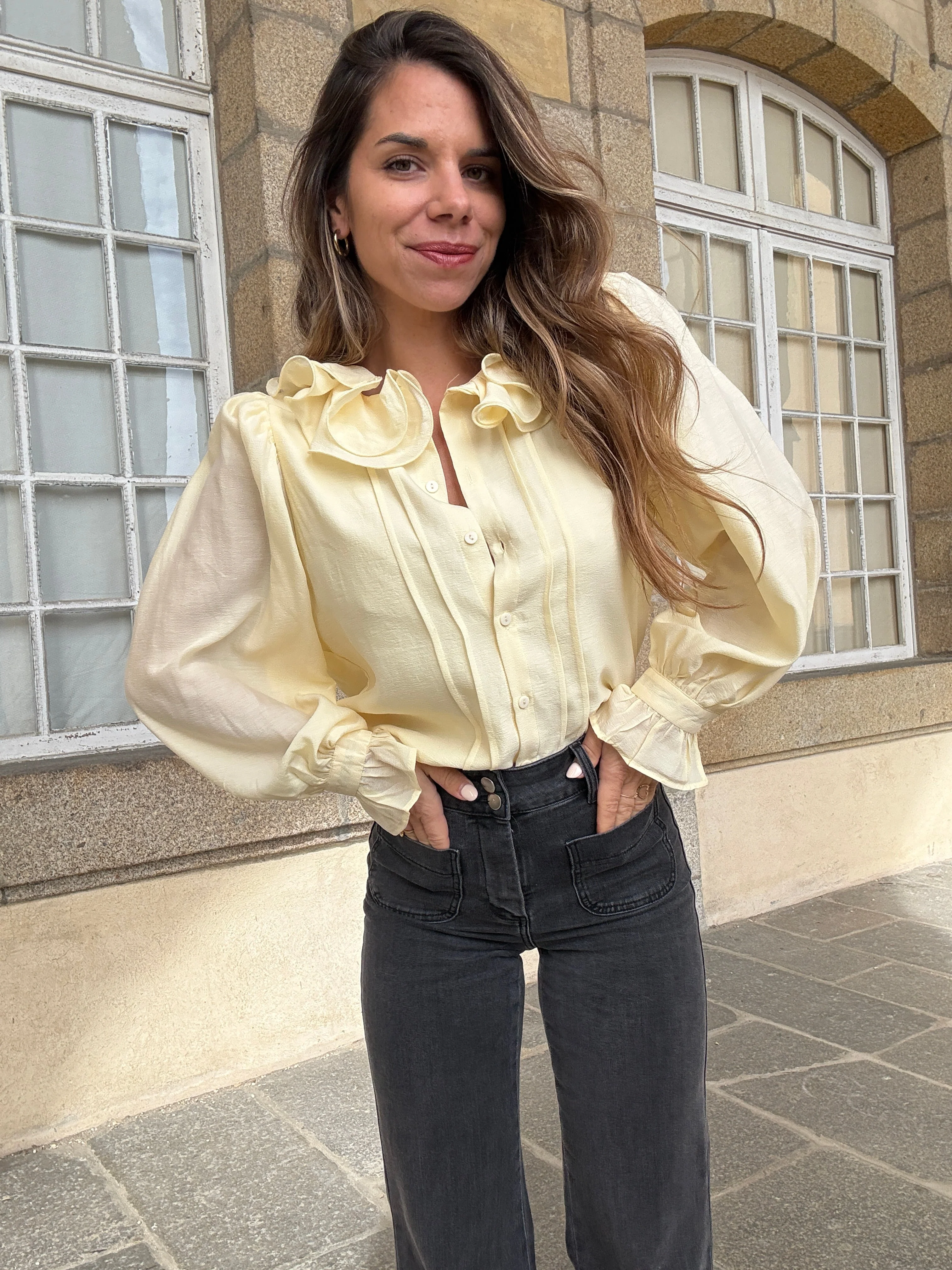 Blouse Brune Jaune Pâle - Image 4