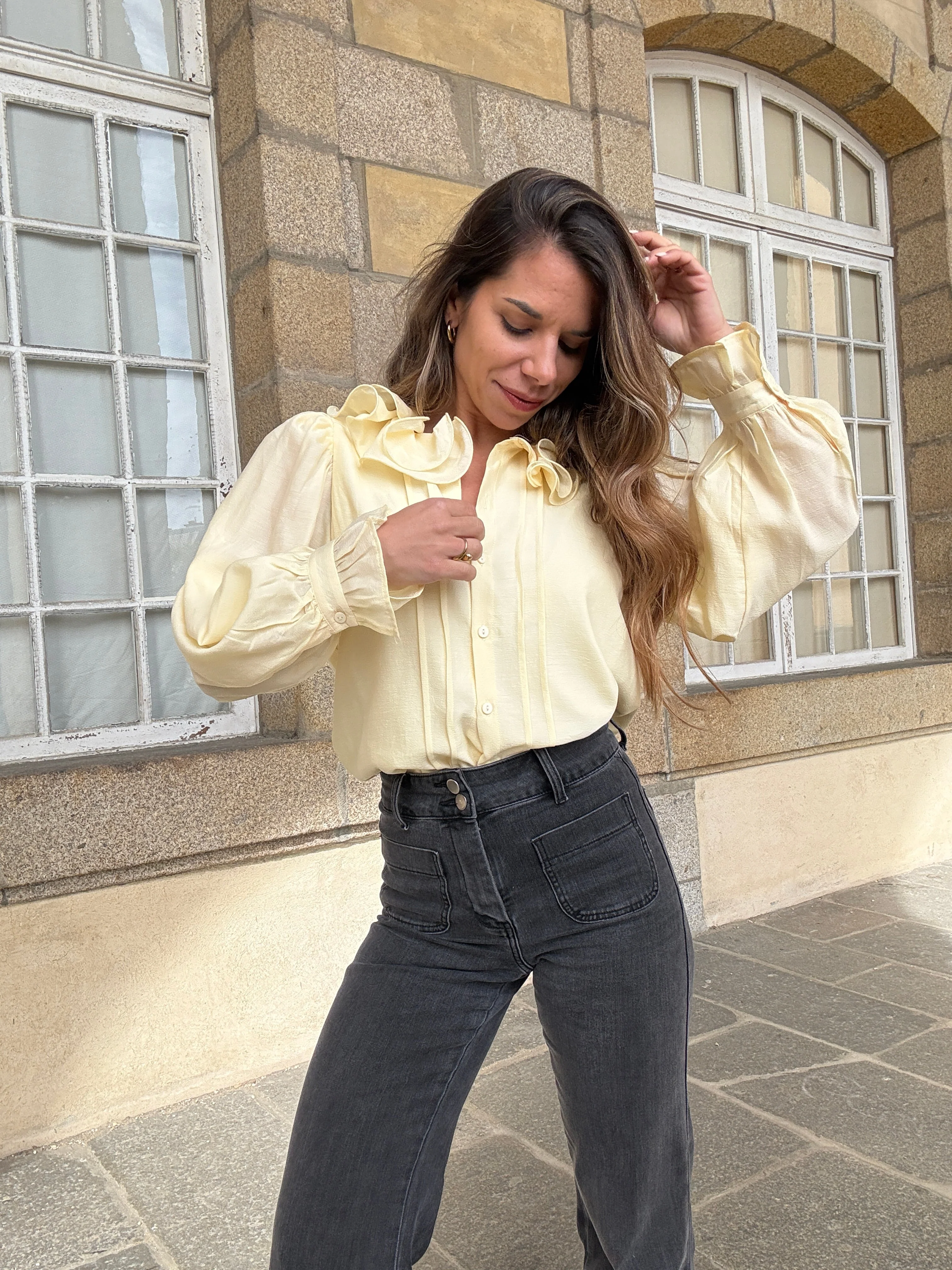 Blouse Brune Jaune Pâle - Image 8