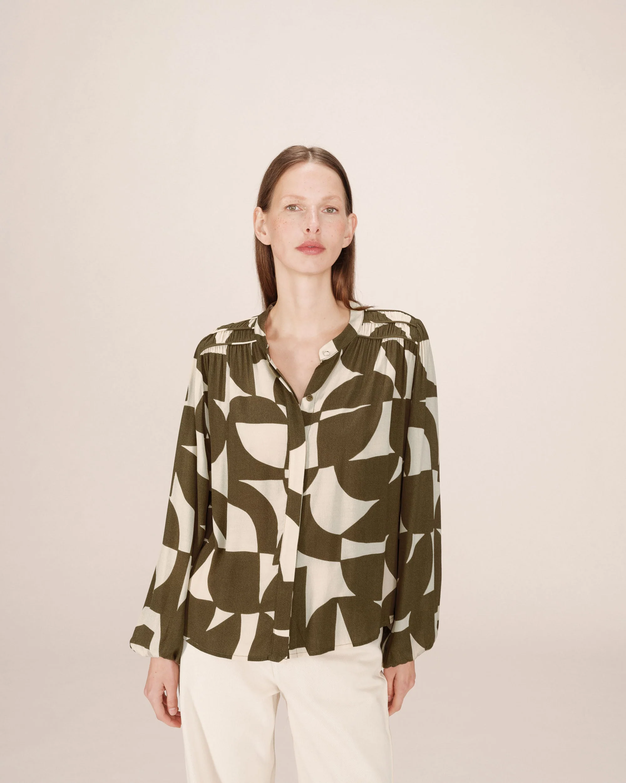 Blouse Motif Bicolore Olive Sorpresa - Image 2