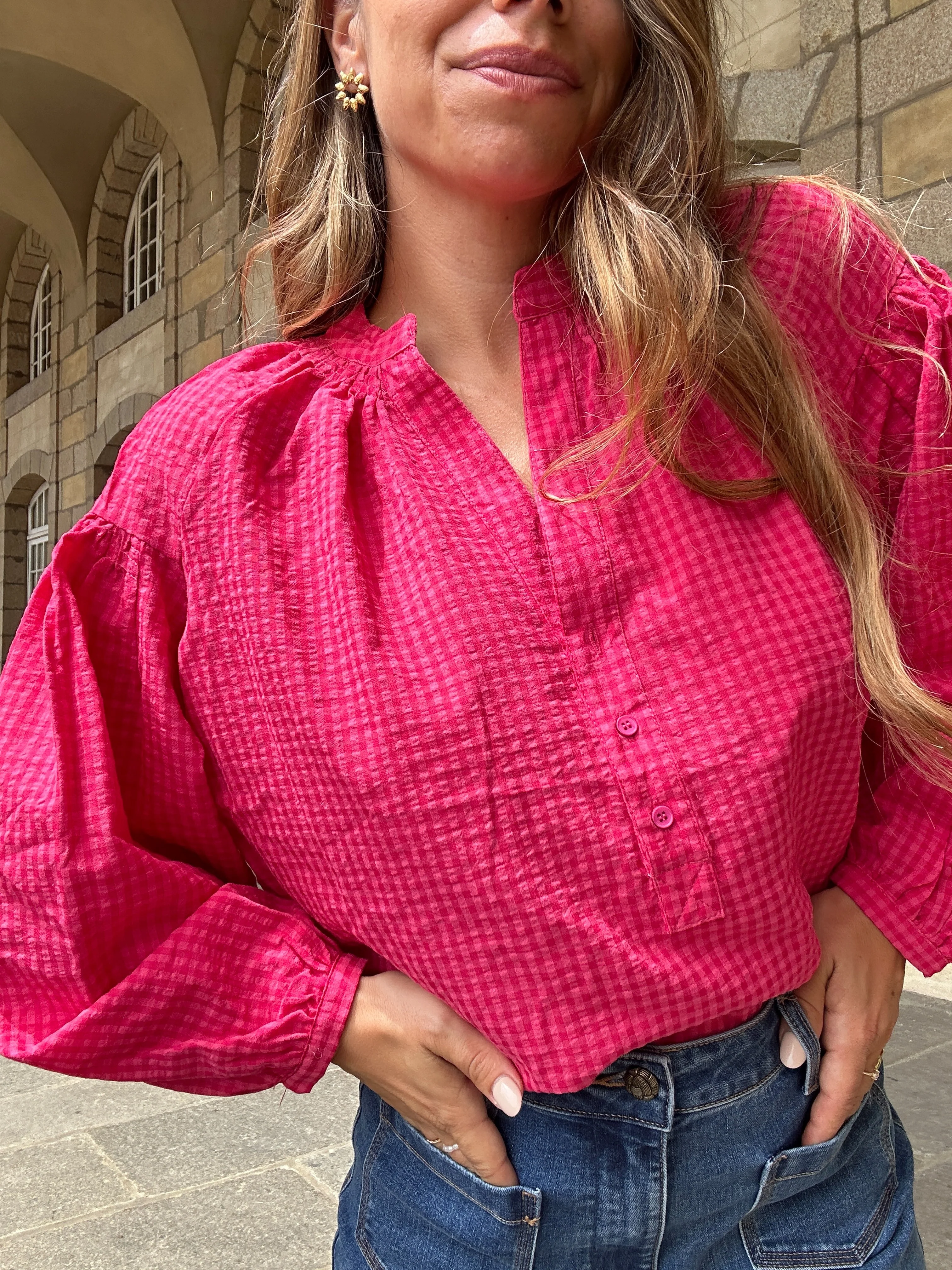 Blouse Vichy Fushia Clothilde - Image 2