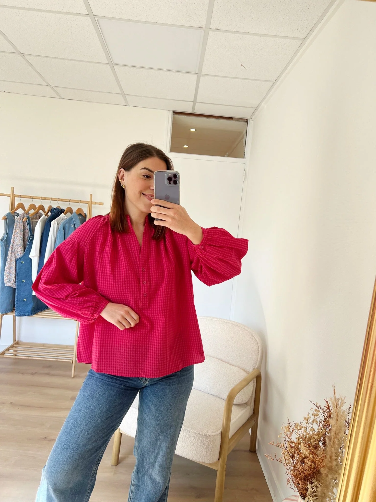 Blouse Vichy Fushia Clothilde - Image 7