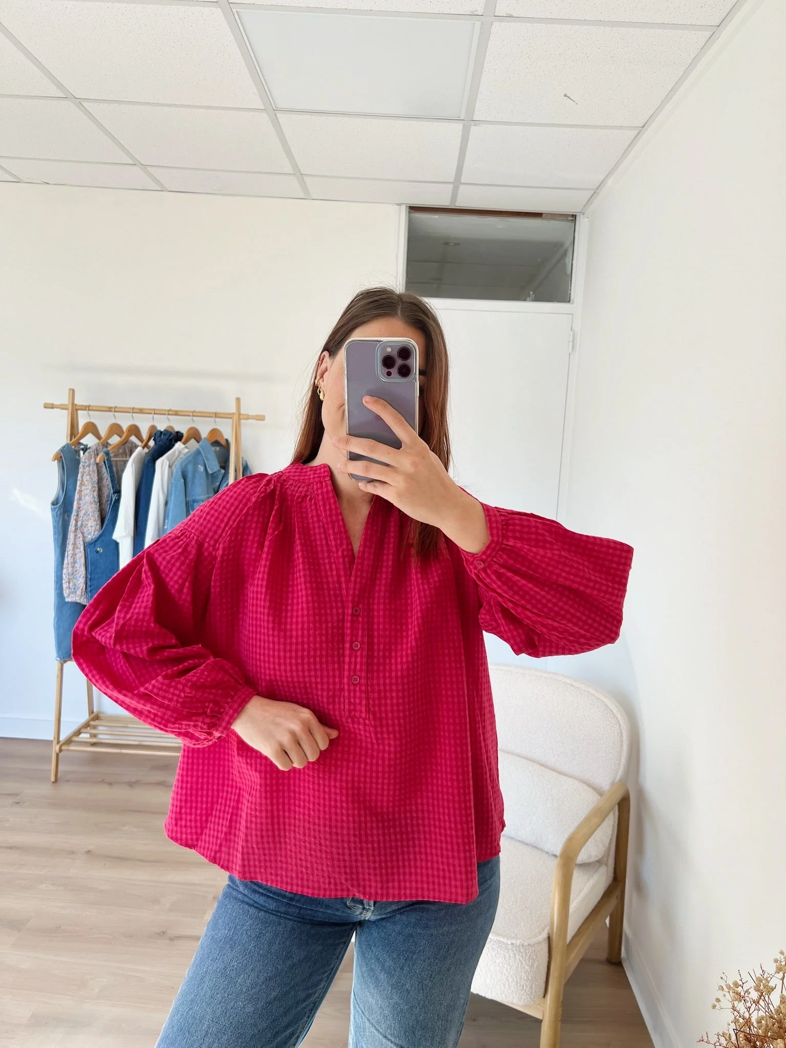 Blouse Vichy Fushia Clothilde - Image 9