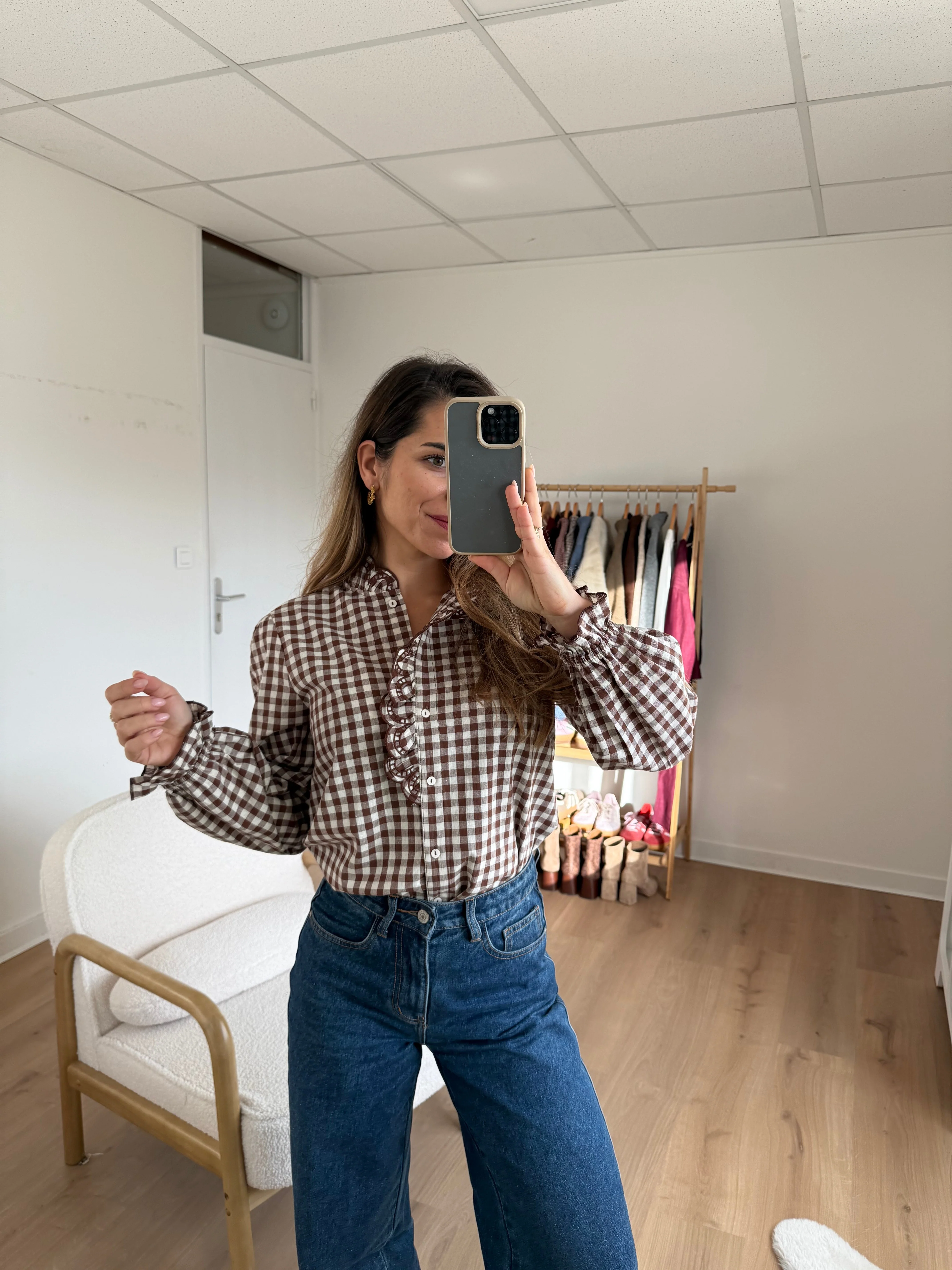 Blouse Vichy Marron Léonor - Image 3