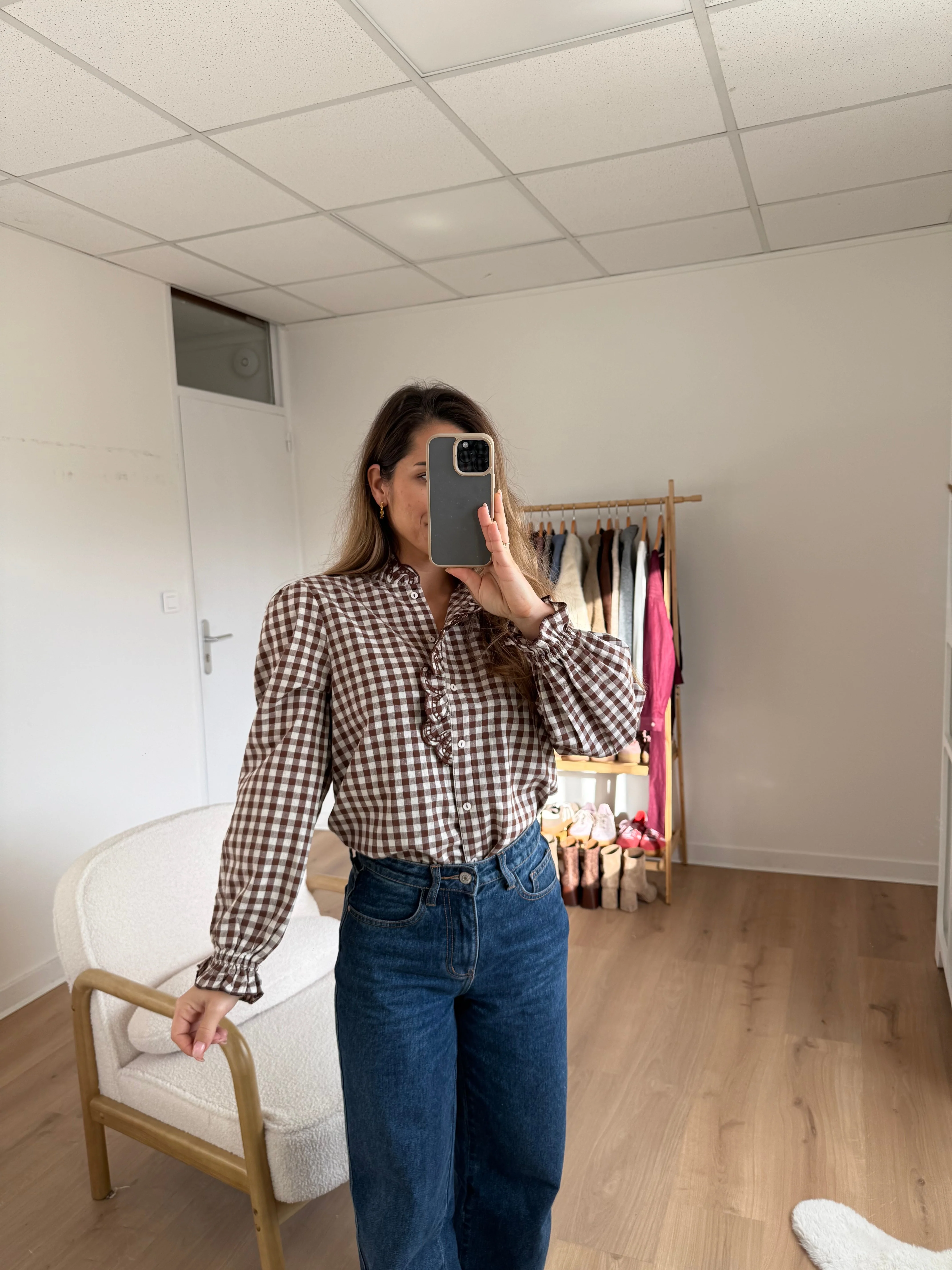 Blouse Vichy Marron Léonor - Image 4