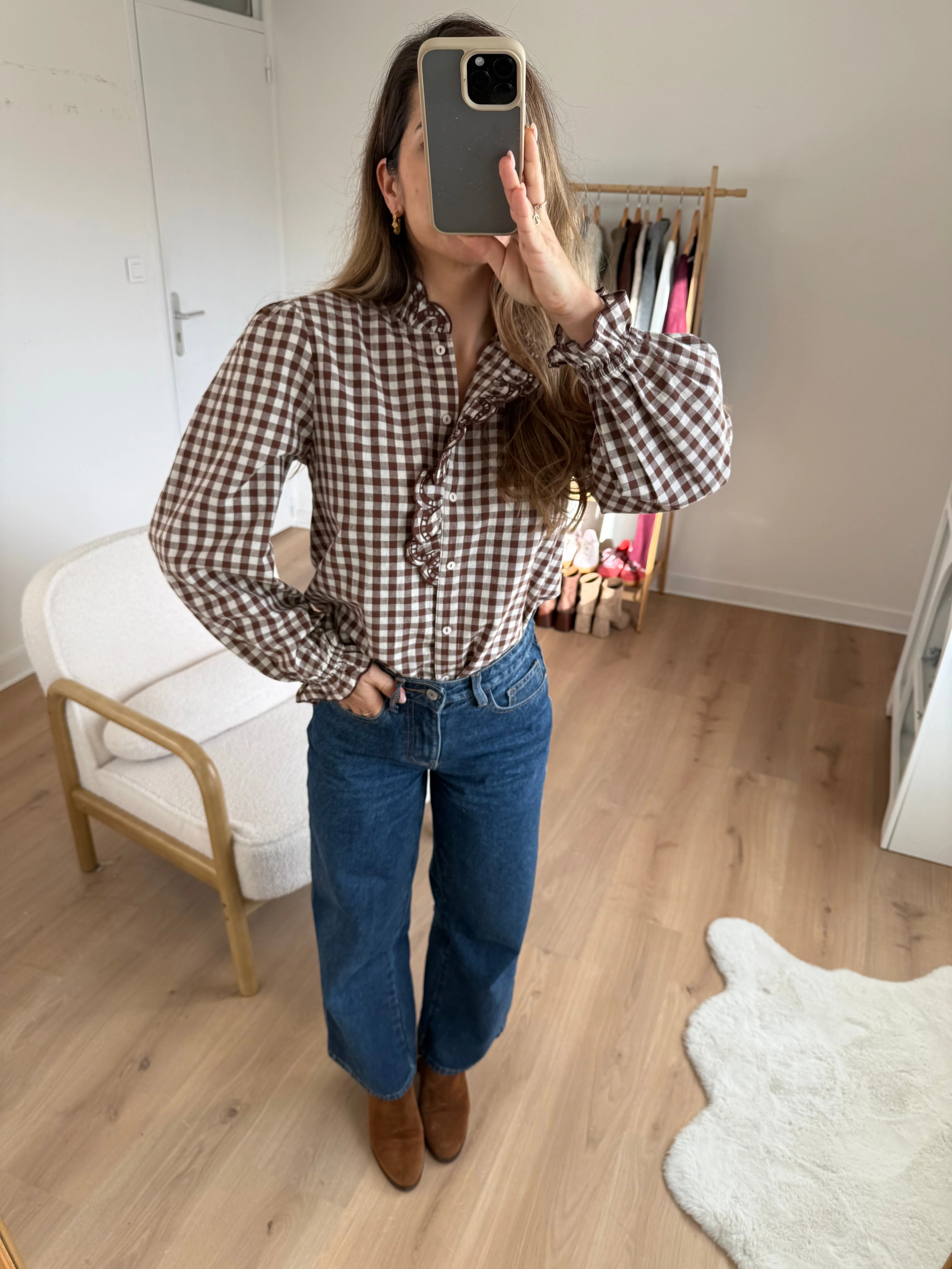 Blouse Vichy Marron Léonor - Image 5
