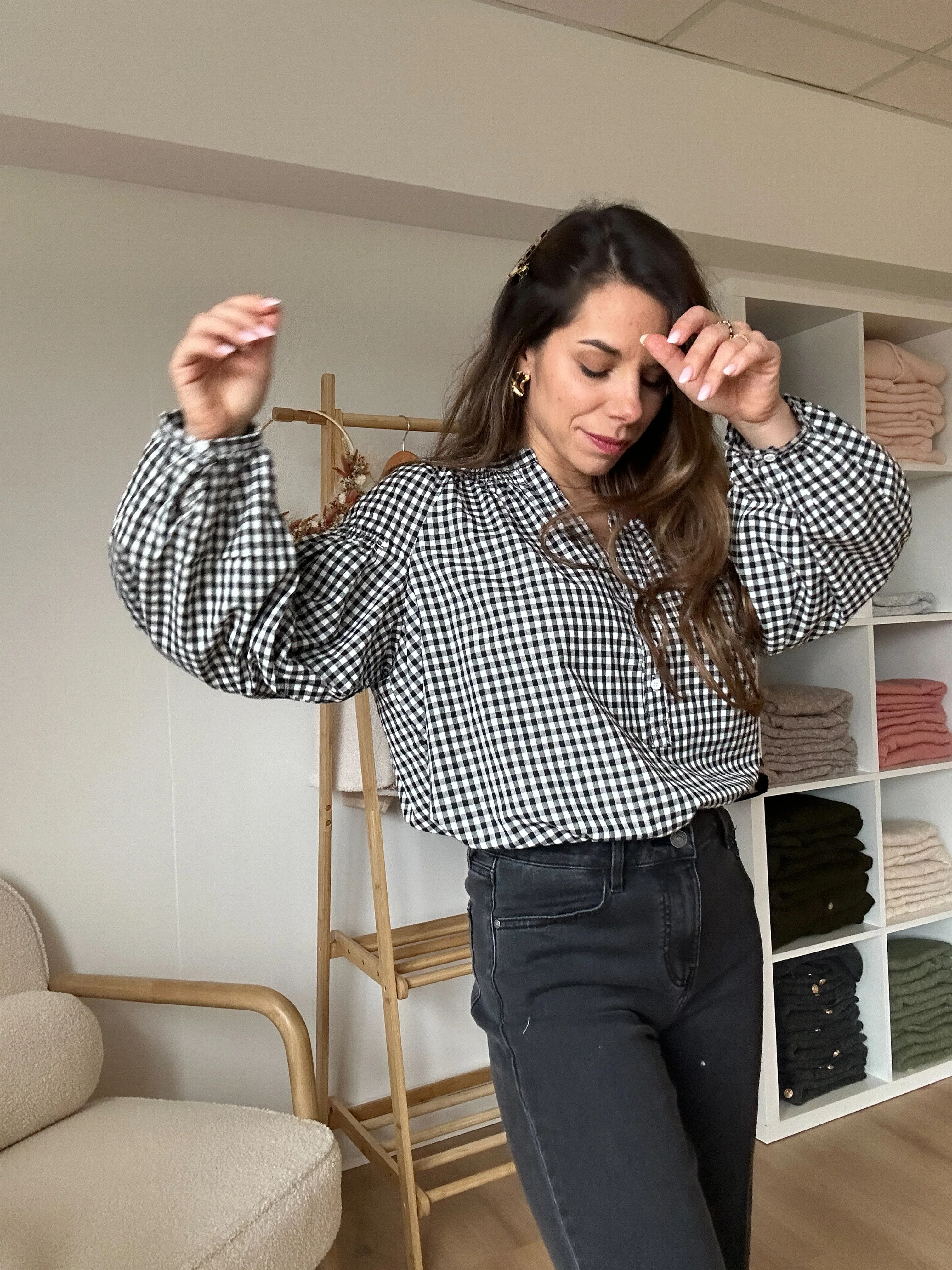 Blouse Vichy Noire Clothilde - Image 7