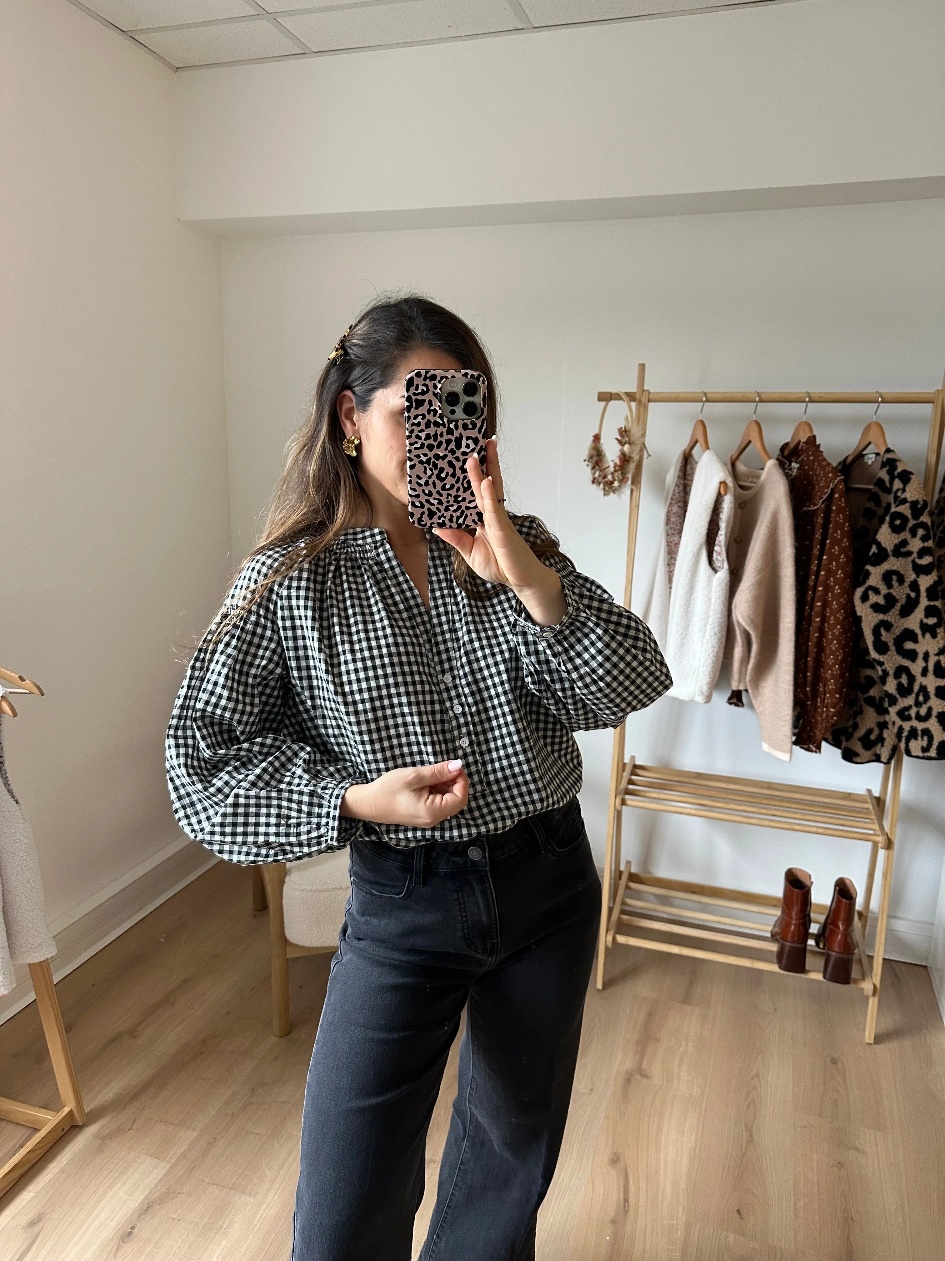 Blouse Vichy Noire Clothilde - Image 9