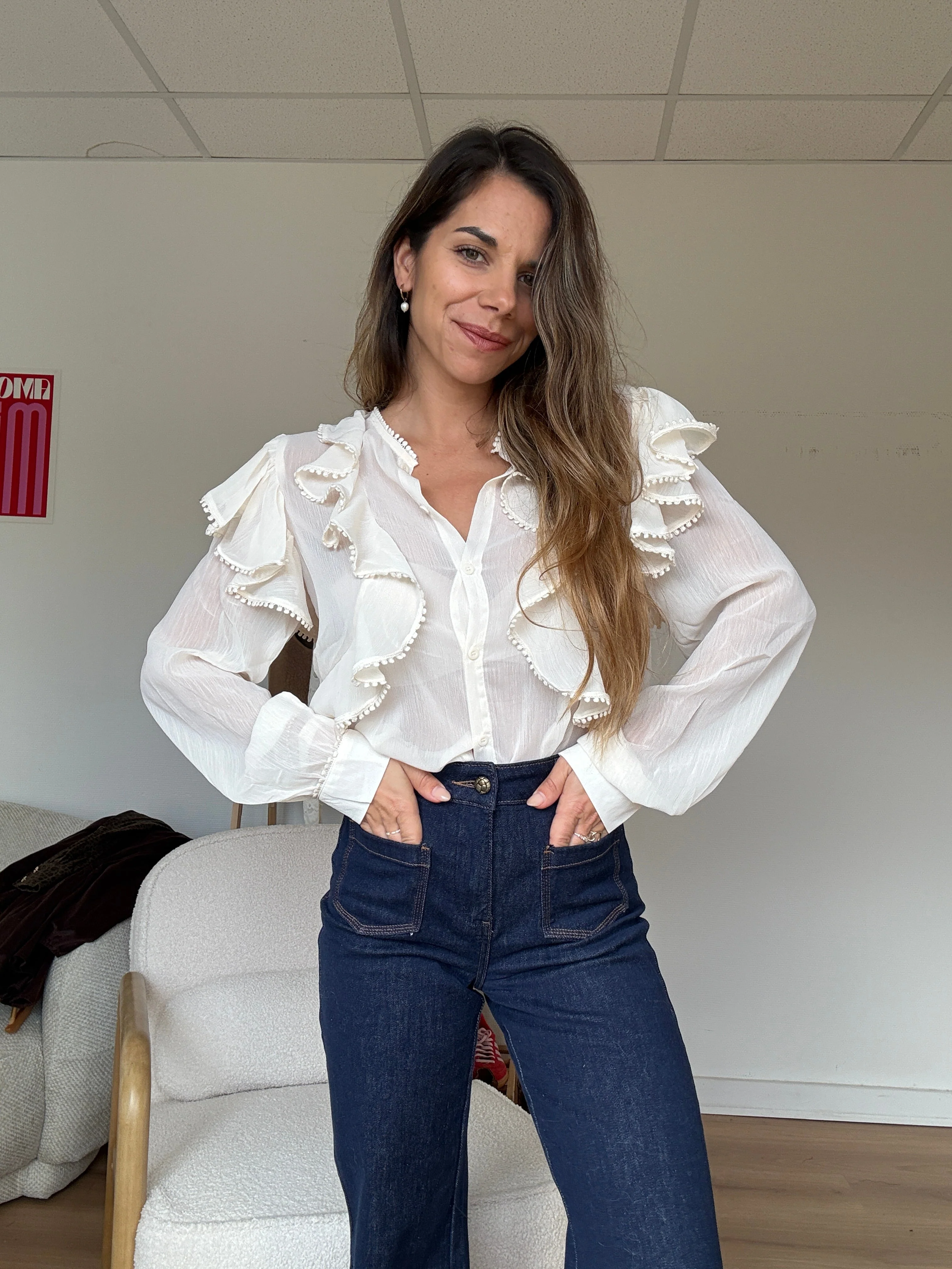 Blouse À Volants Mia Écrue - Image 7