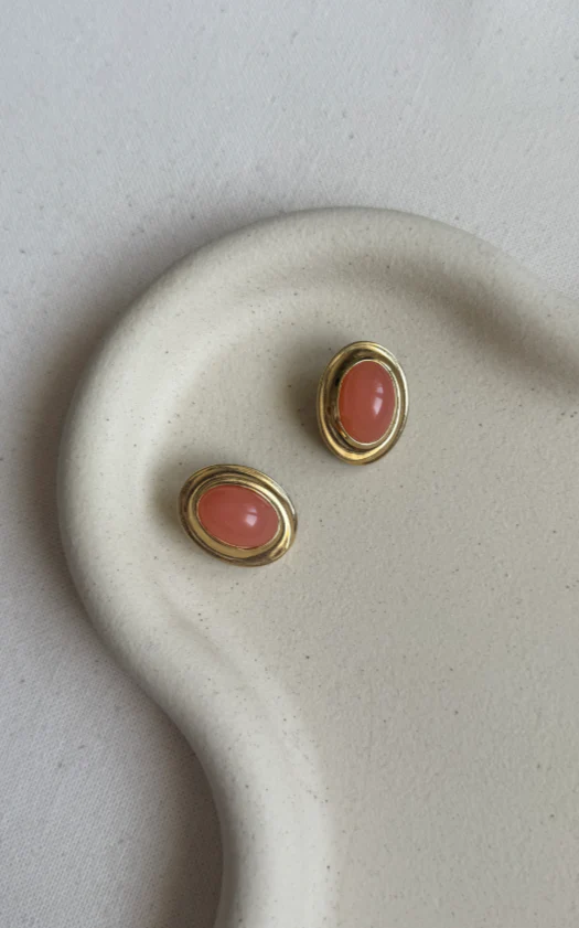 Givenchy - Boucles D’Oreilles Vintage - Ovales Cabochons Roses - Image 2
