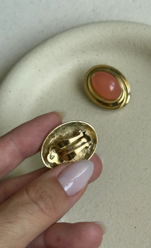 Givenchy - Boucles D’Oreilles Vintage - Ovales Cabochons Roses - Image 3