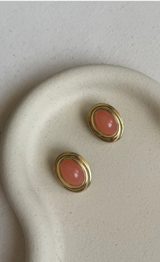Givenchy - Boucles D’Oreilles Vintage - Ovales Cabochons Roses - Image 4