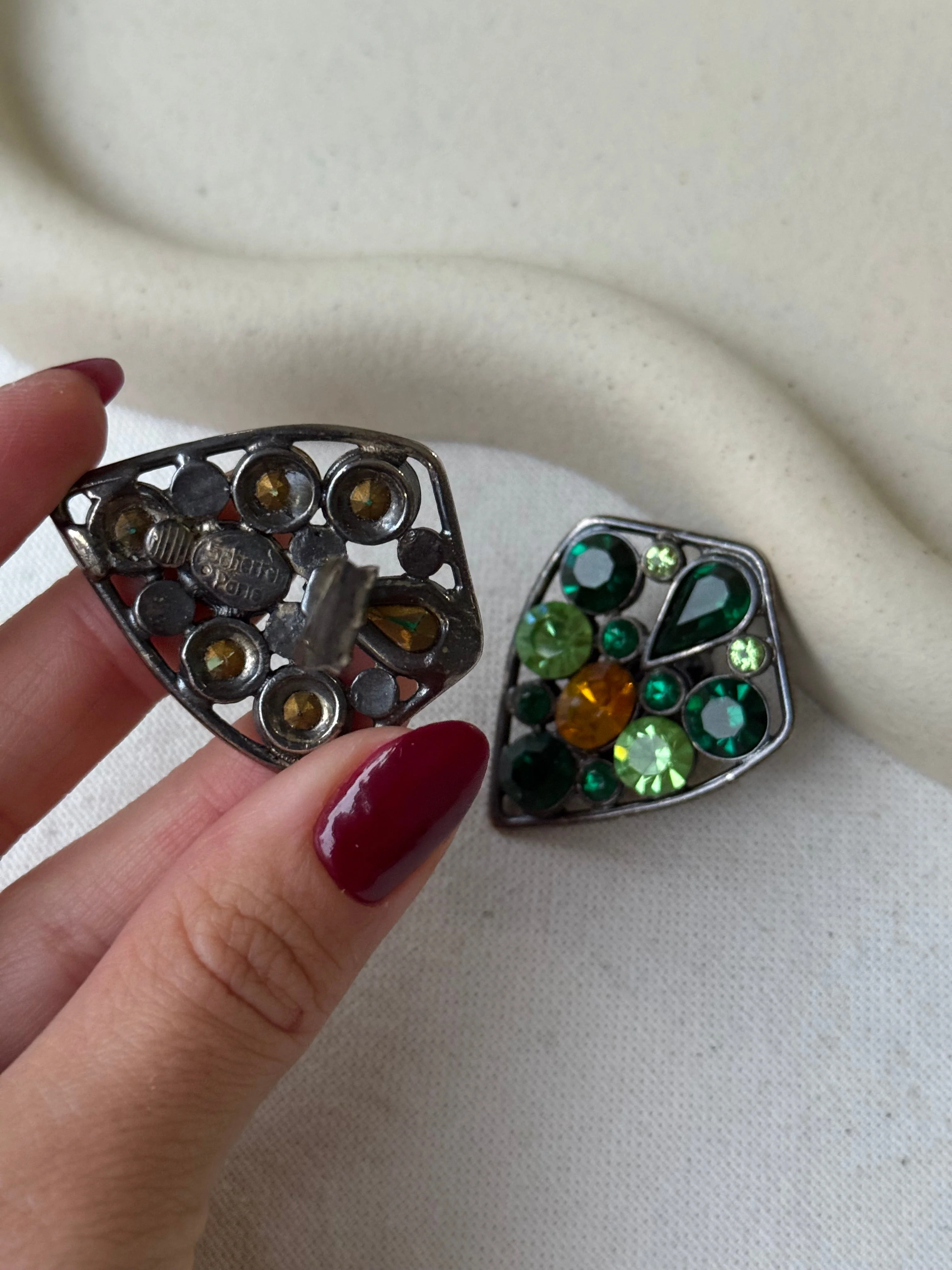 Jean Louis Scherrer - Boucles D’Oreilles Vintage - Cristaux Verts - Image 4