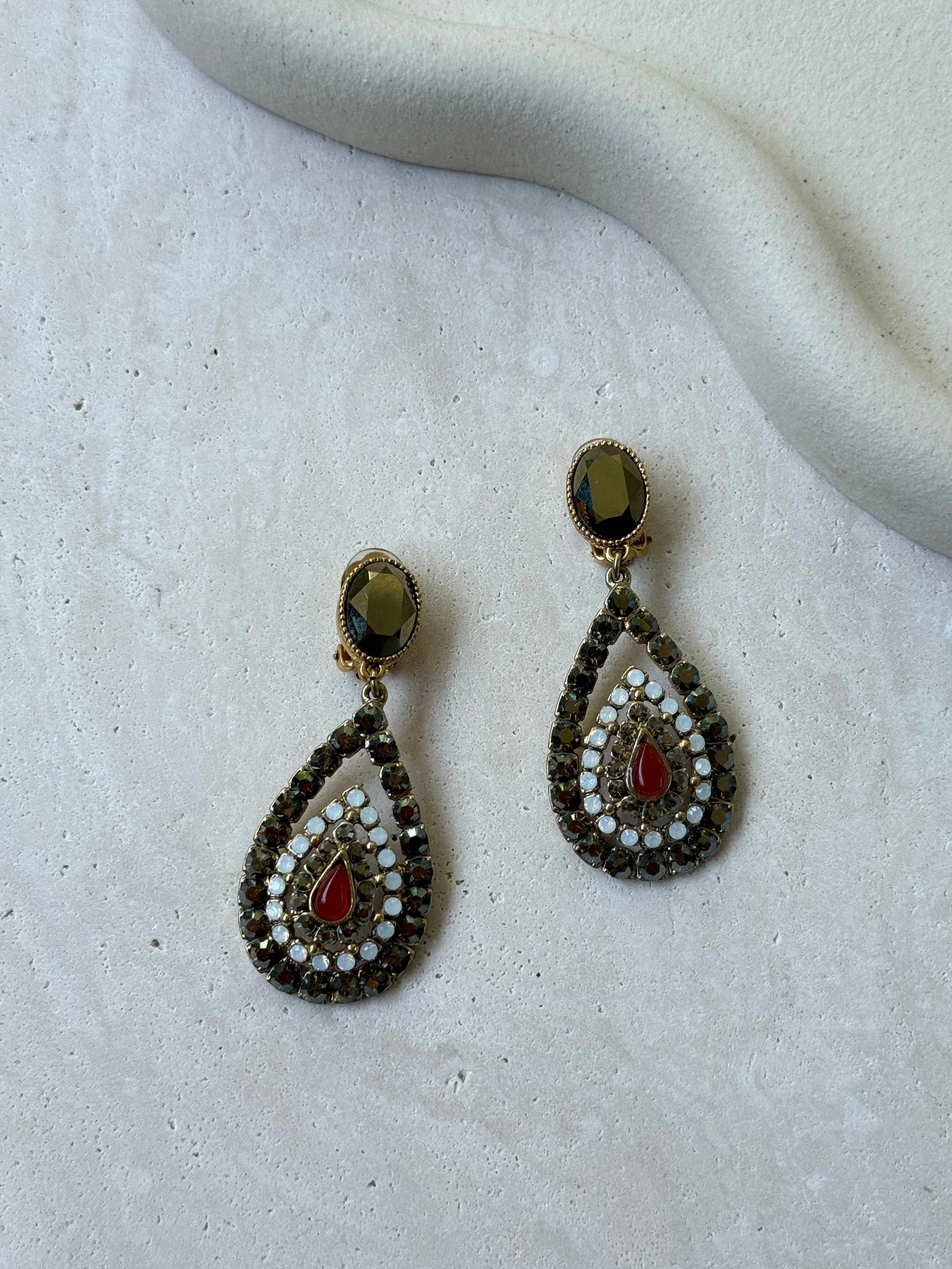 Poggi - Boucles D’Oreilles Vintage - Pendantes À Strass - Image 2