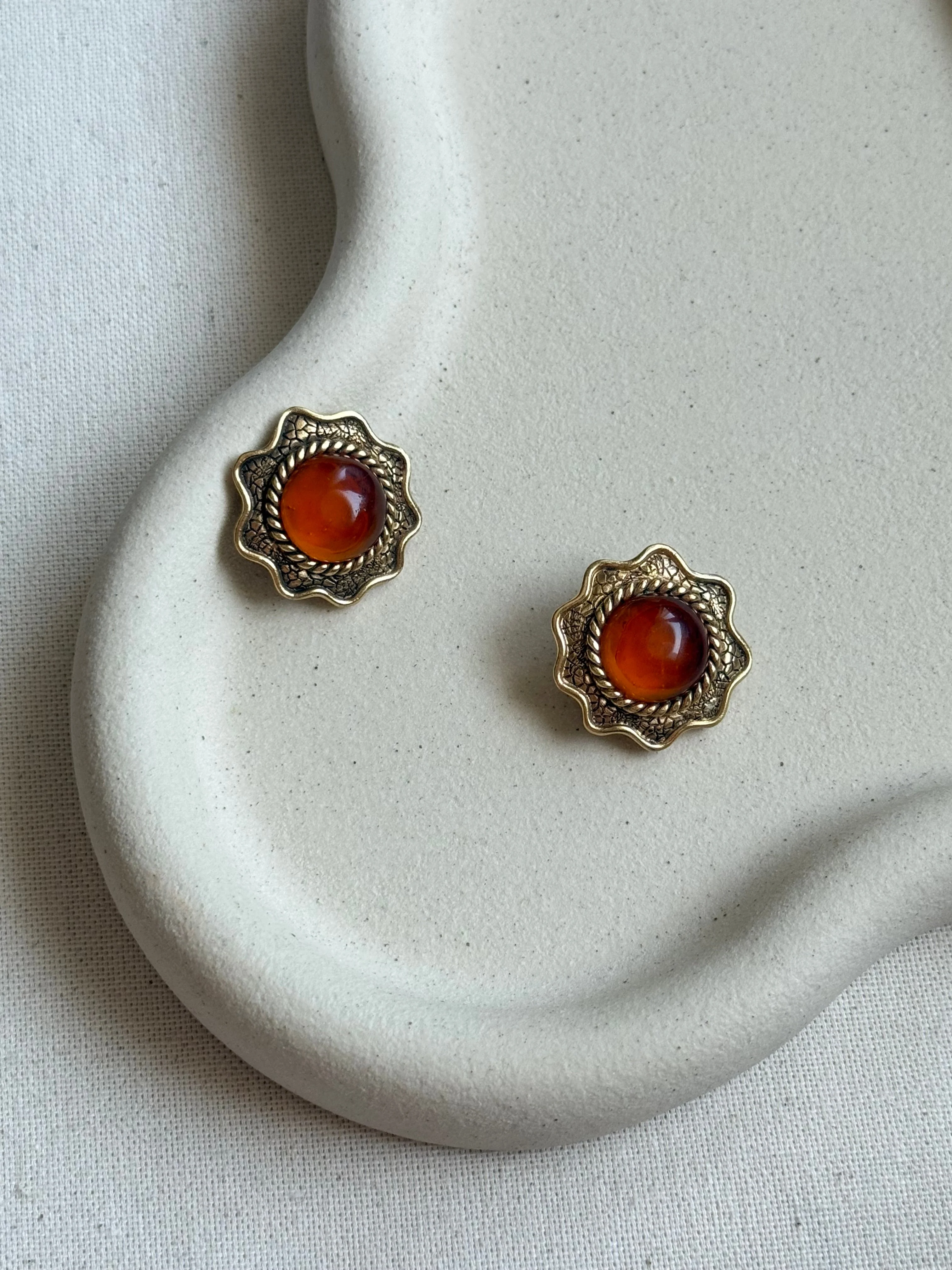 Rochas - Boucles D’Oreilles Vintage - Soleils Dorés Et Ambrés - Image 3