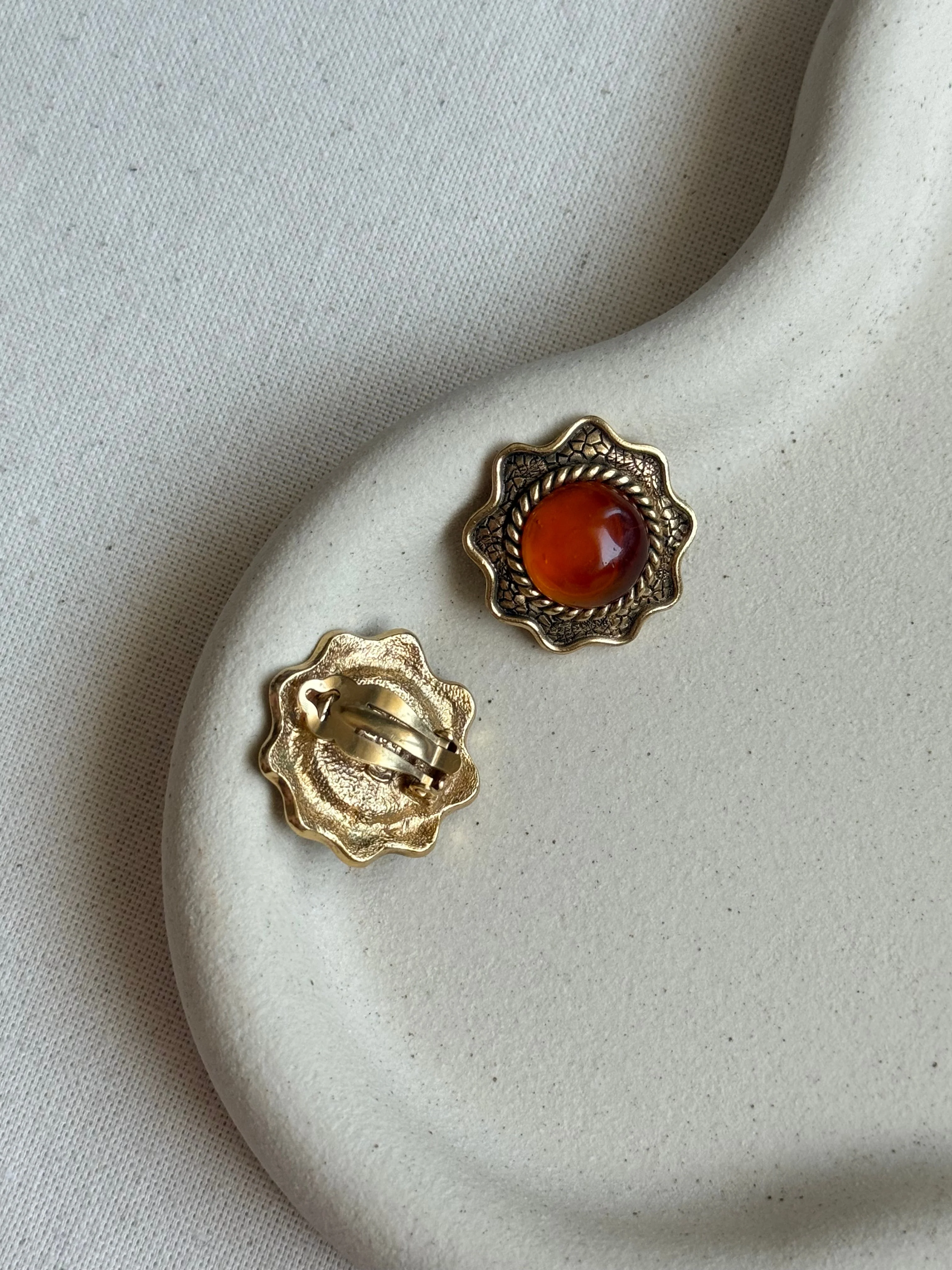 Rochas - Boucles D’Oreilles Vintage - Soleils Dorés Et Ambrés - Image 4