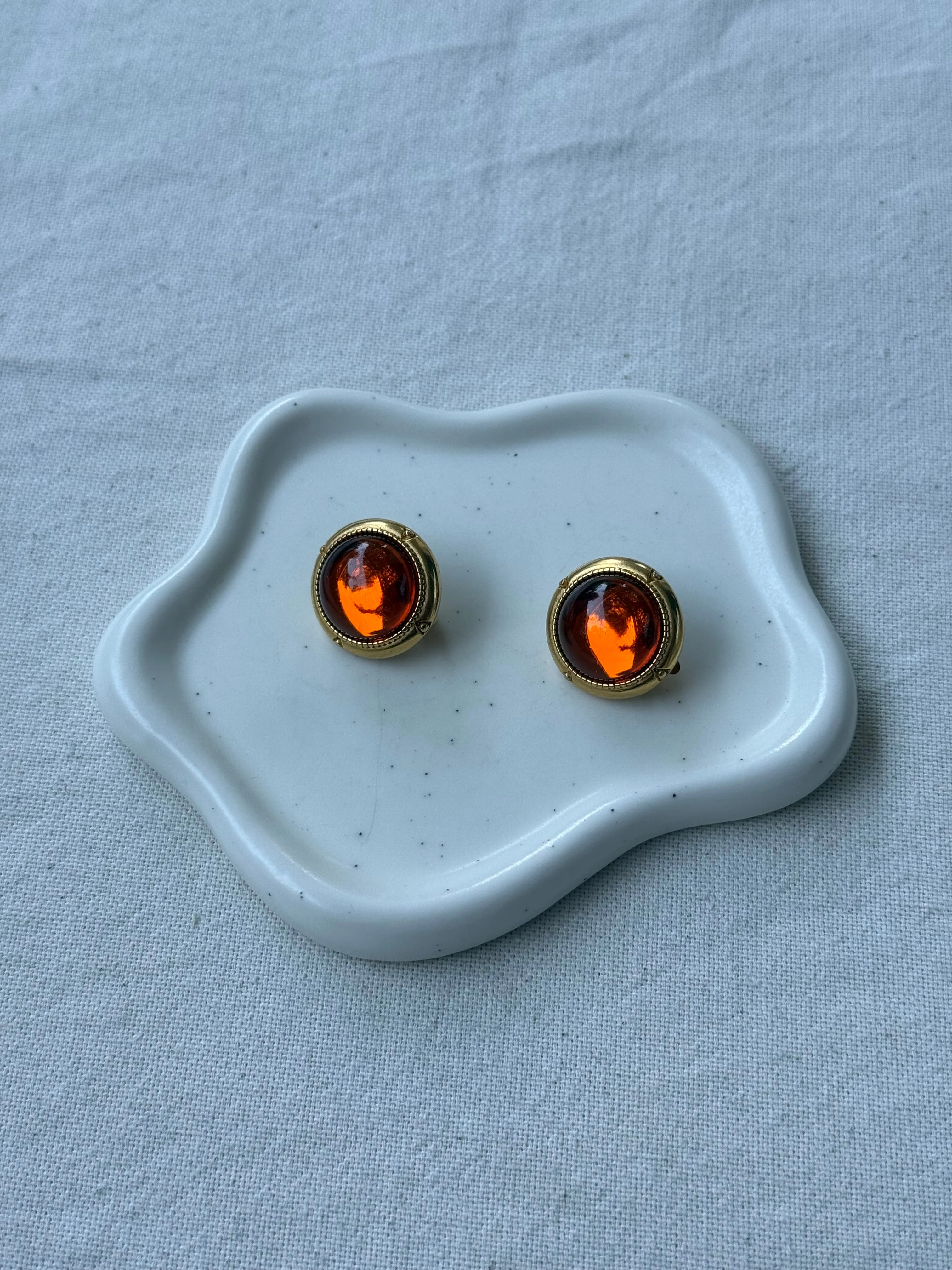 Boucles D’Oreilles Vintage - Cabochons Ambrés - Image 2
