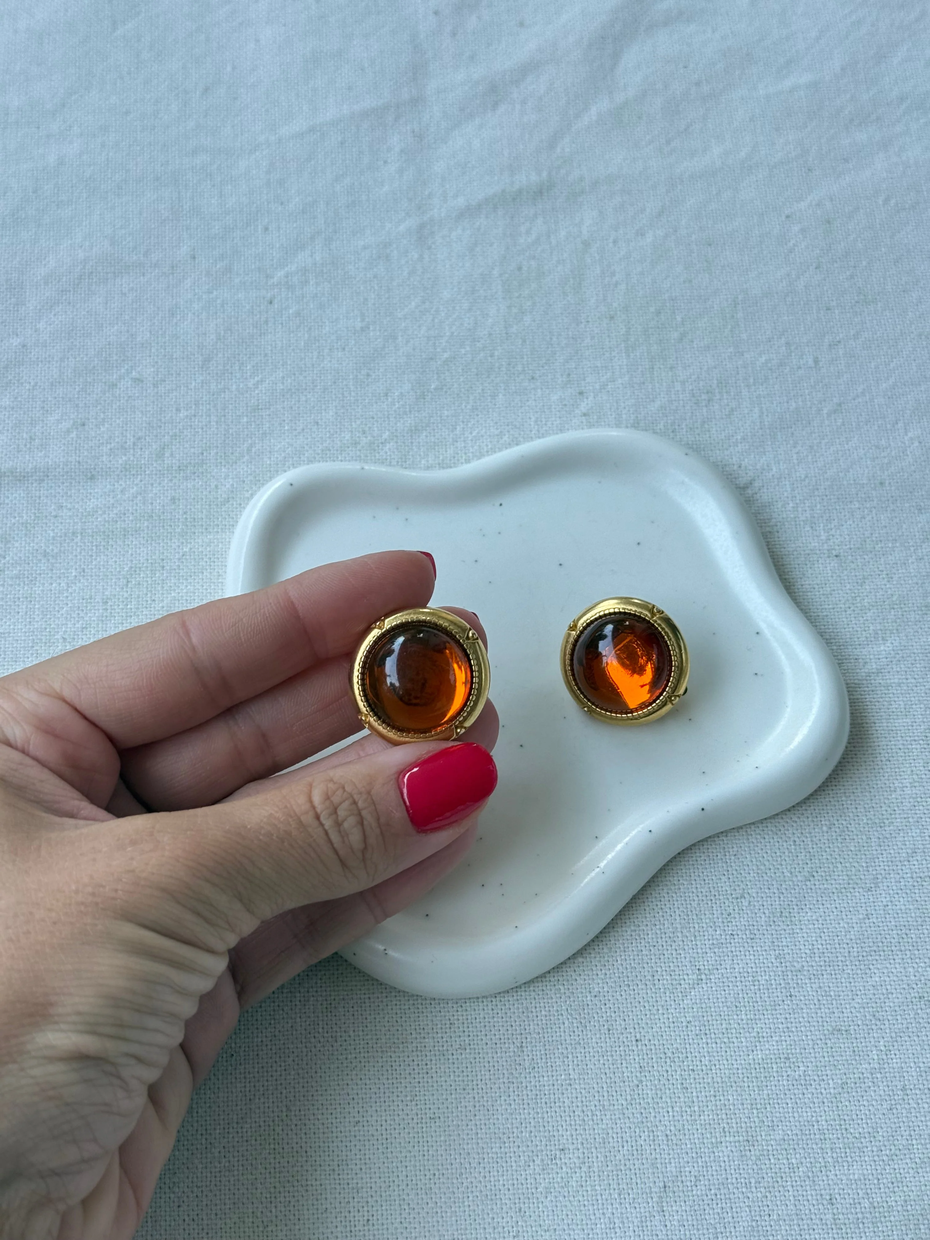Boucles D’Oreilles Vintage - Cabochons Ambrés - Image 4