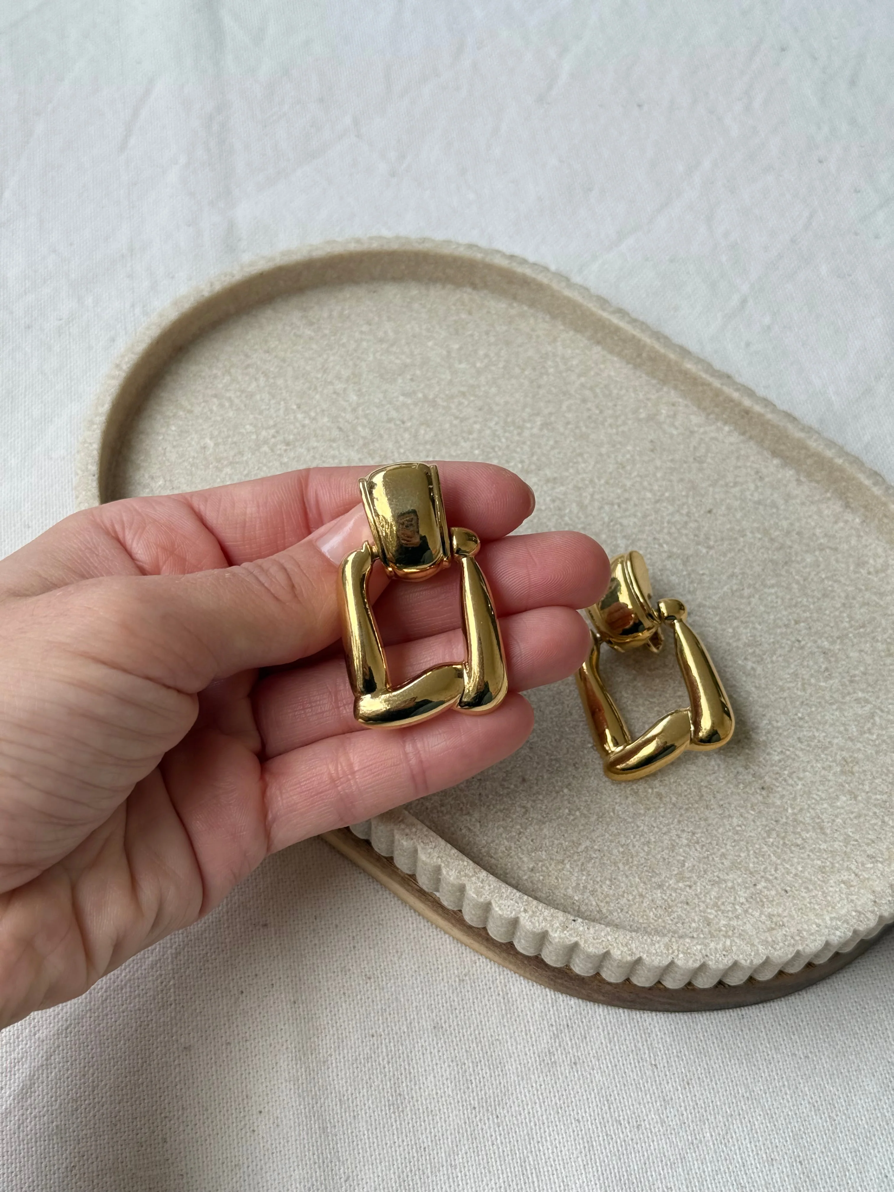 Boucles D’Oreilles Vintage - Pendantes Maillons Dorés - Image 4