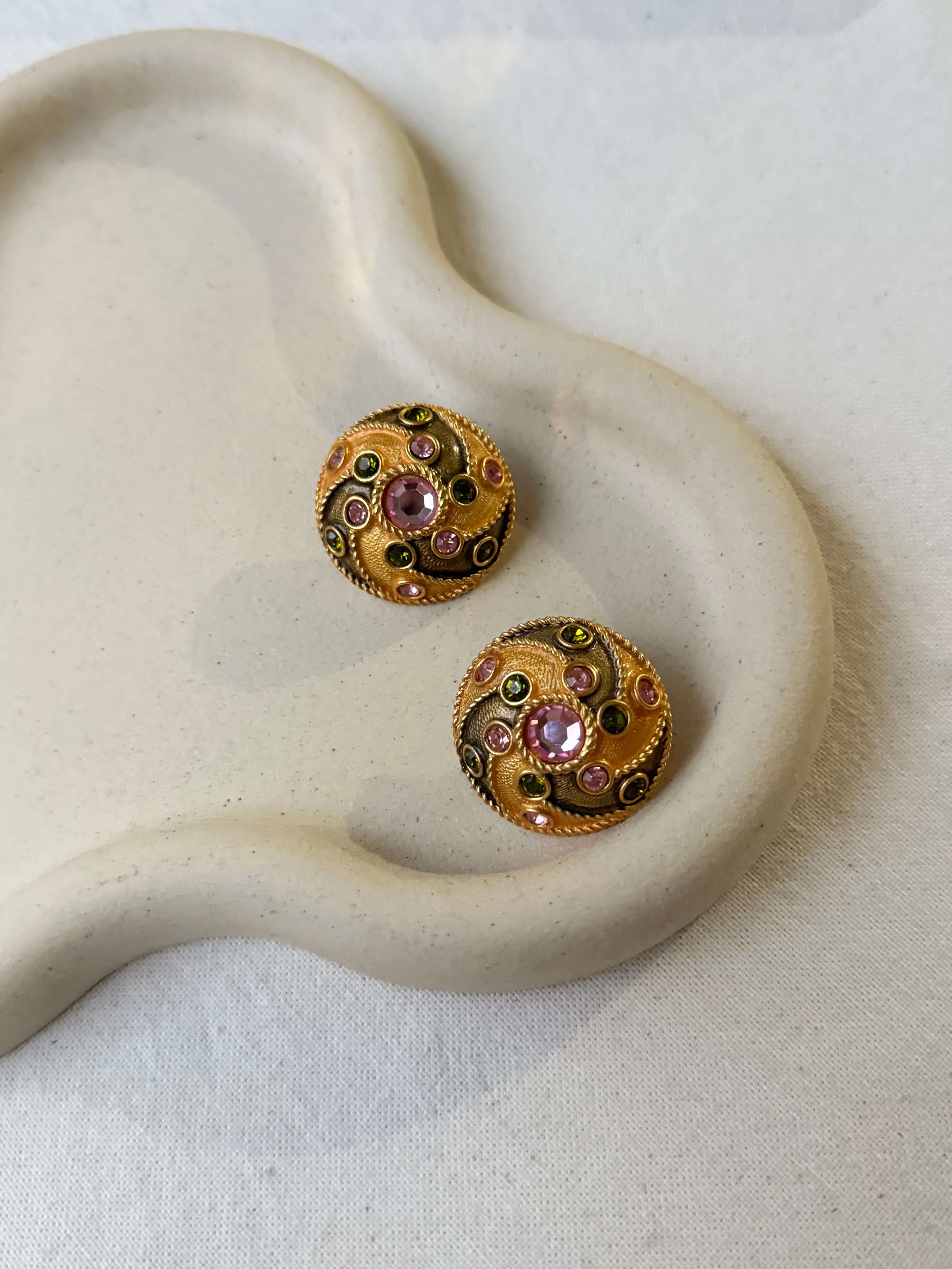 Yosca - Boucles D’Oreilles Vintage - Doré, Rose Et Vert - Image 2