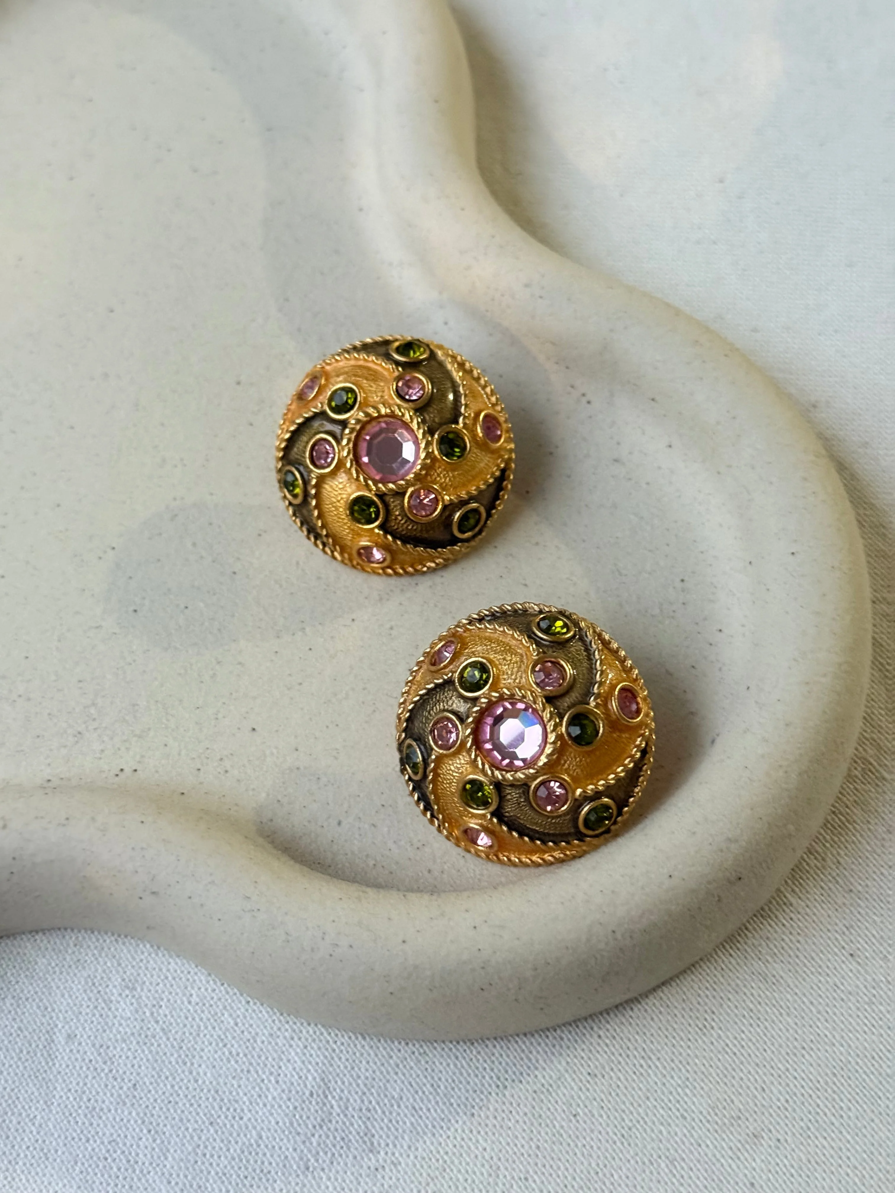 Yosca - Boucles D’Oreilles Vintage - Doré, Rose Et Vert - Image 3