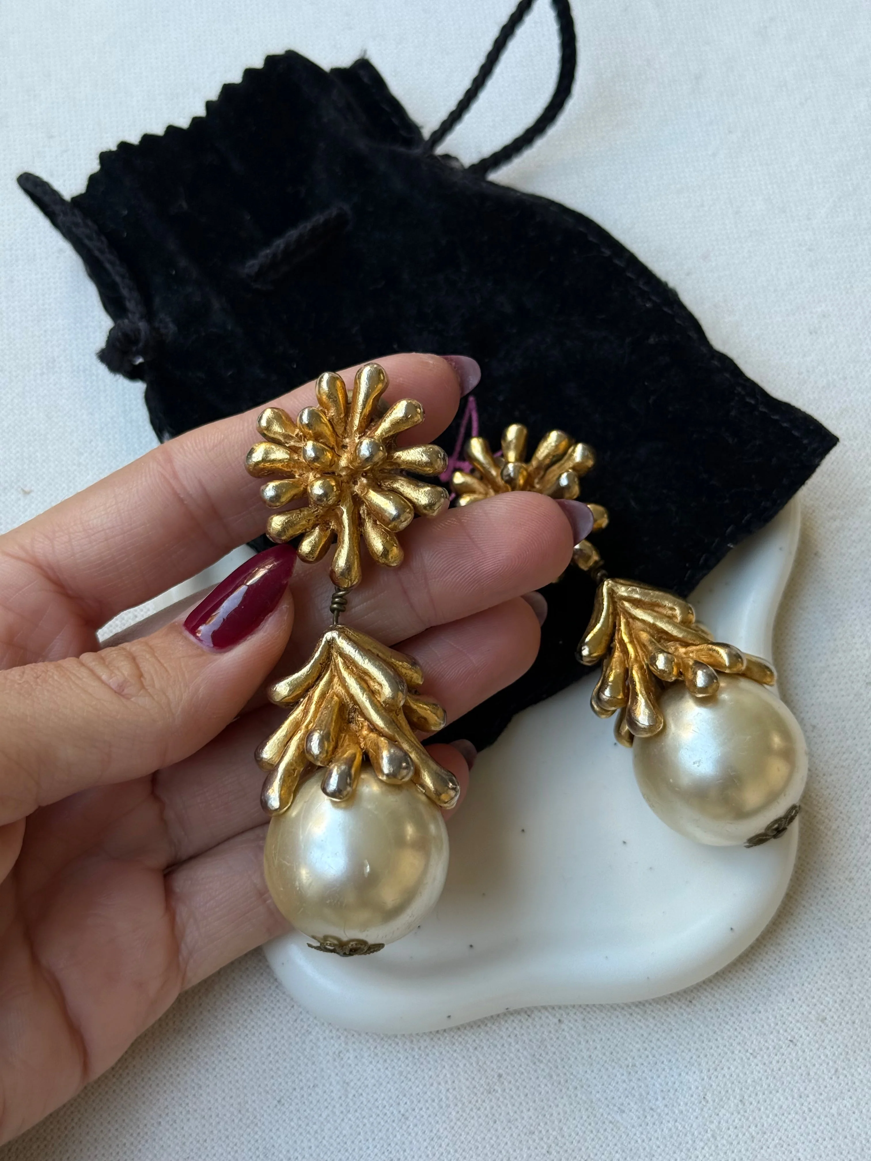 Boucles D'Oreilles Christian Lacroix - Perles Baroques Pendantes - Image 4
