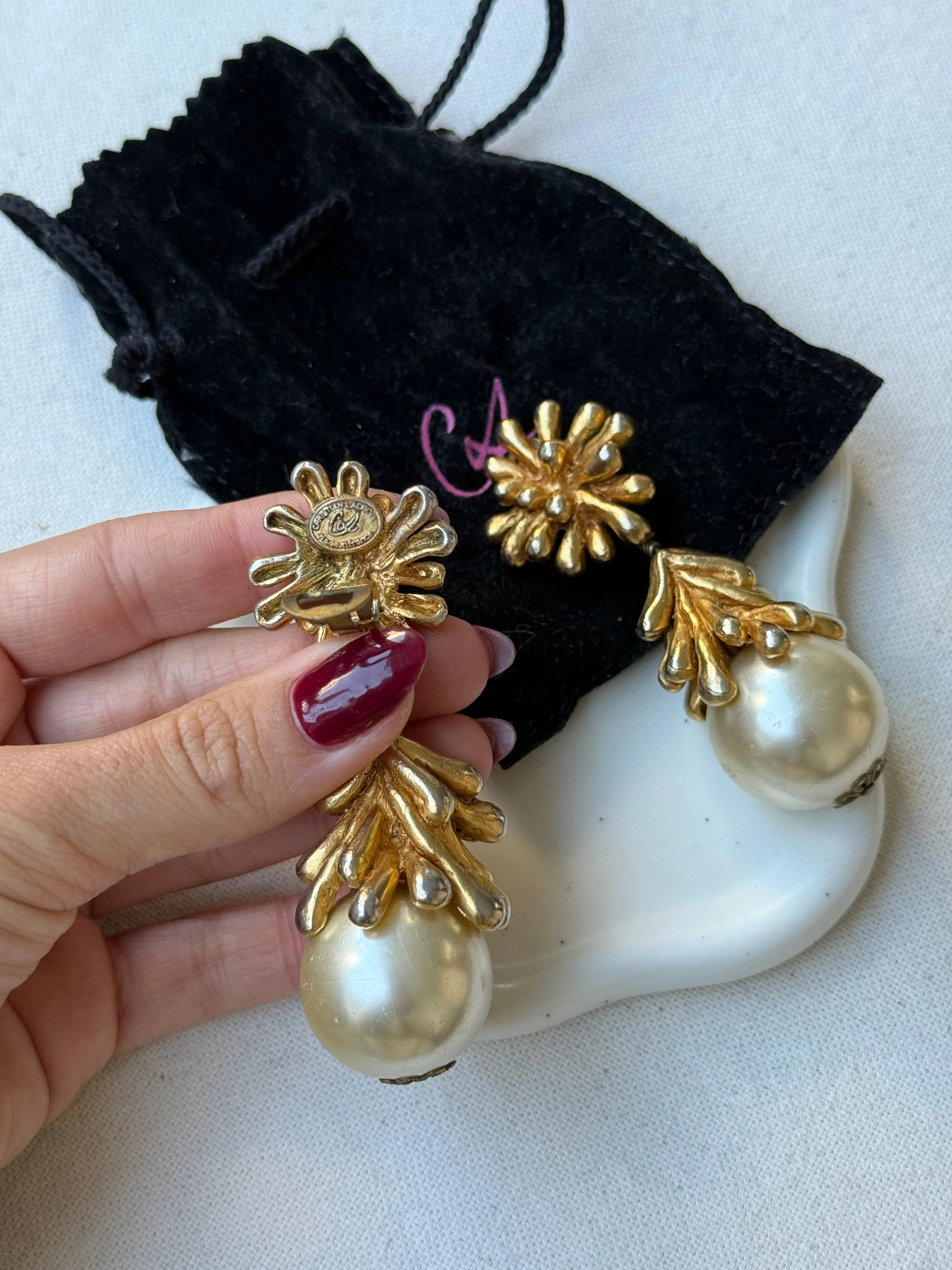 Boucles D'Oreilles Christian Lacroix - Perles Baroques Pendantes - Image 5