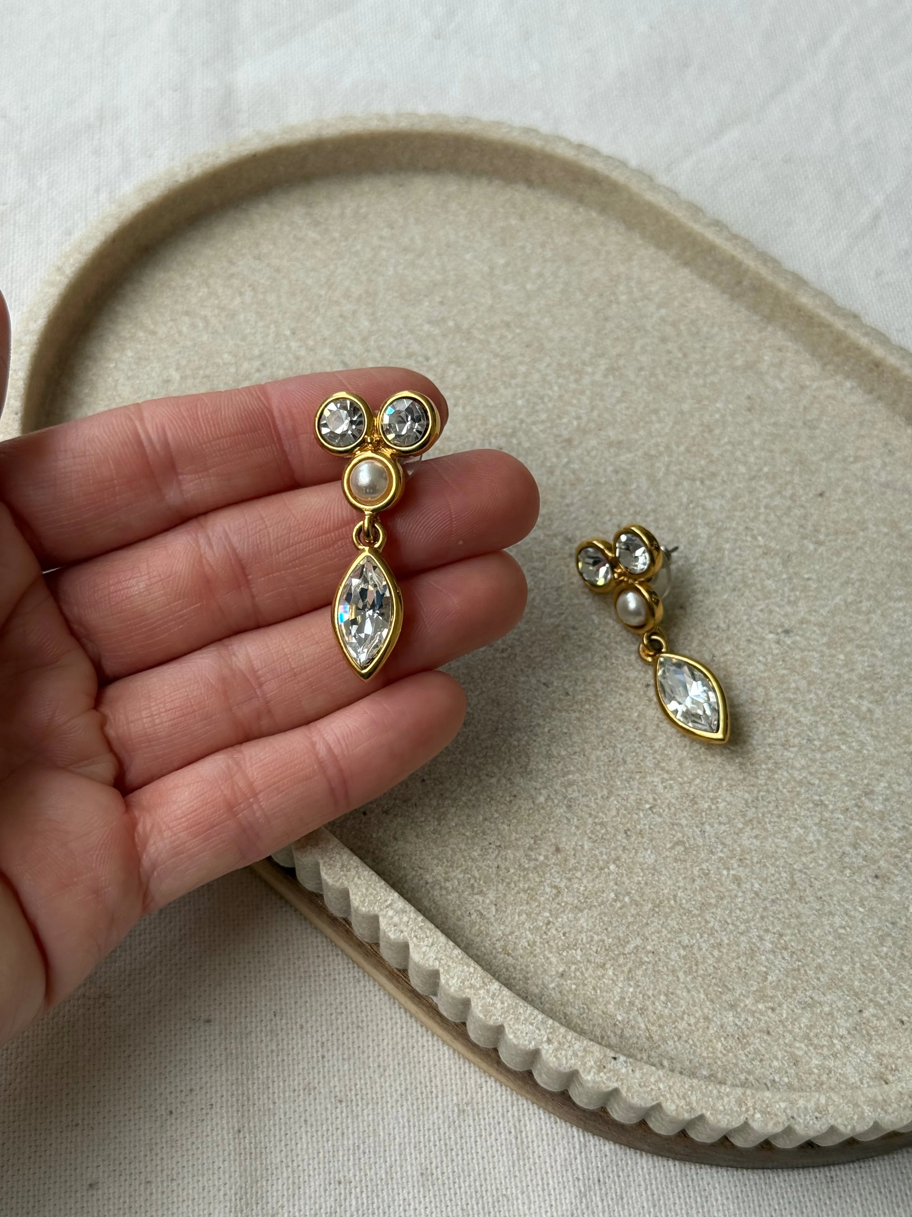 Boucles D'Oreilles Napier Vintage - Pendantes Strass Et Perles (Oreilles Percées) - Image 4