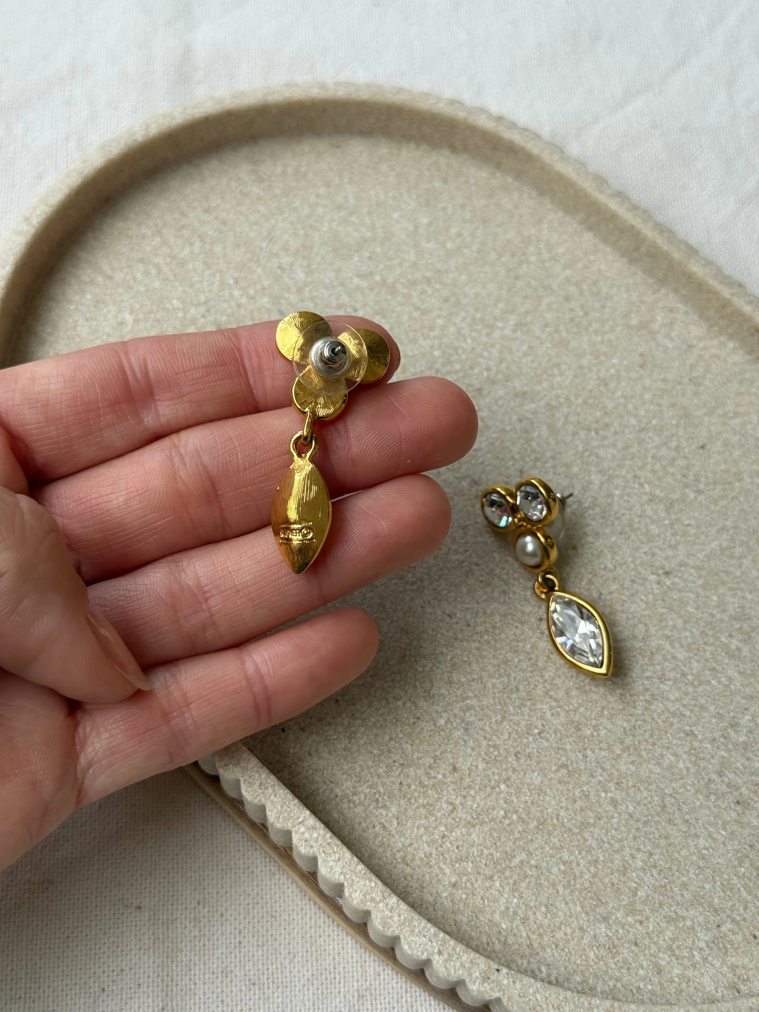 Boucles D'Oreilles Napier Vintage - Pendantes Strass Et Perles (Oreilles Percées) - Image 5